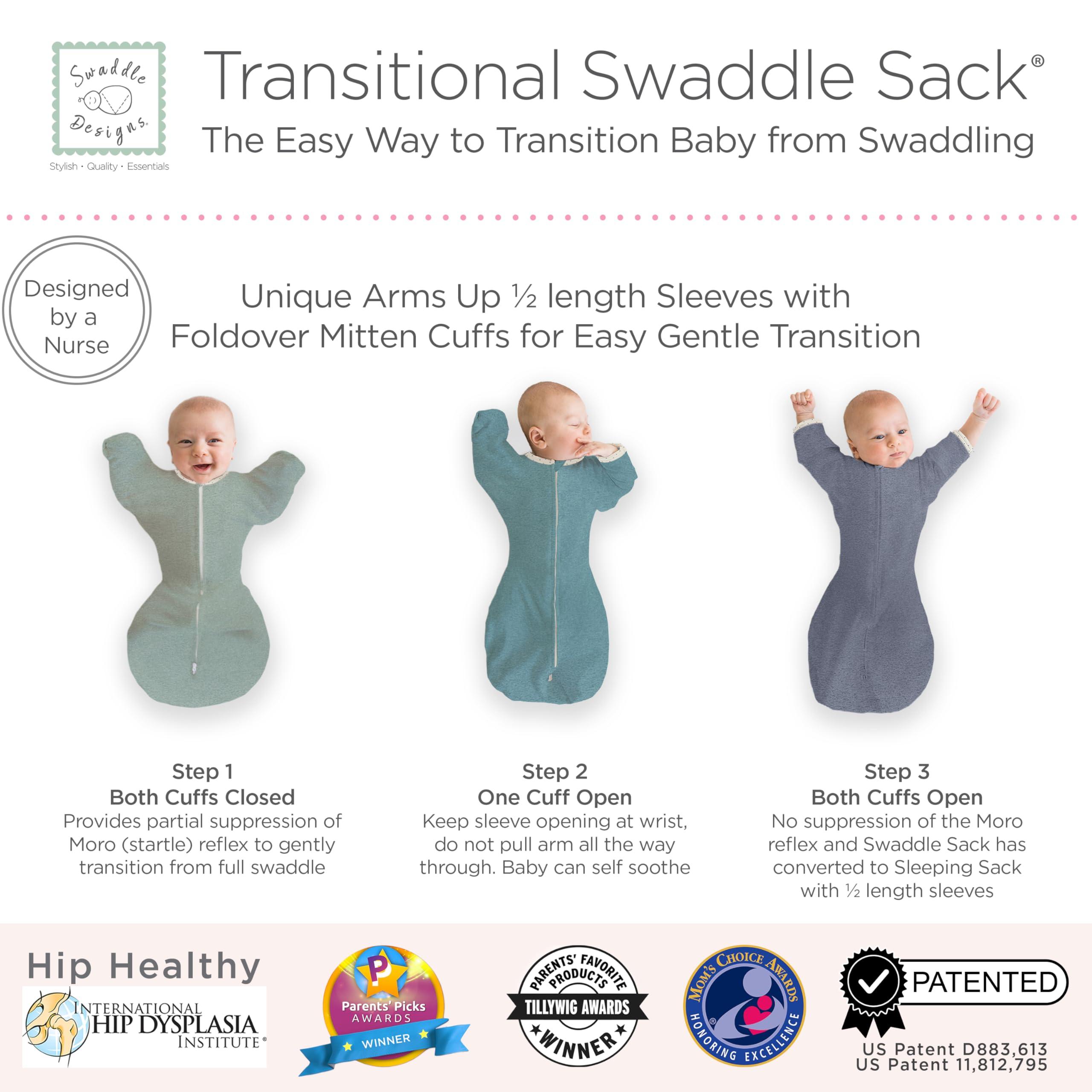 SwaddleDesigns SwaddleDesigns Baby Sleep Sack Set, Mountain + Trees and Denim, 0-3 Mo Transitional Swaddle Sack with Arms Up Half-Length Sleeves & Mitten Cuffs and 0-6 Mo Cotton Muslin Sleep Sack with 2-Way Zipper