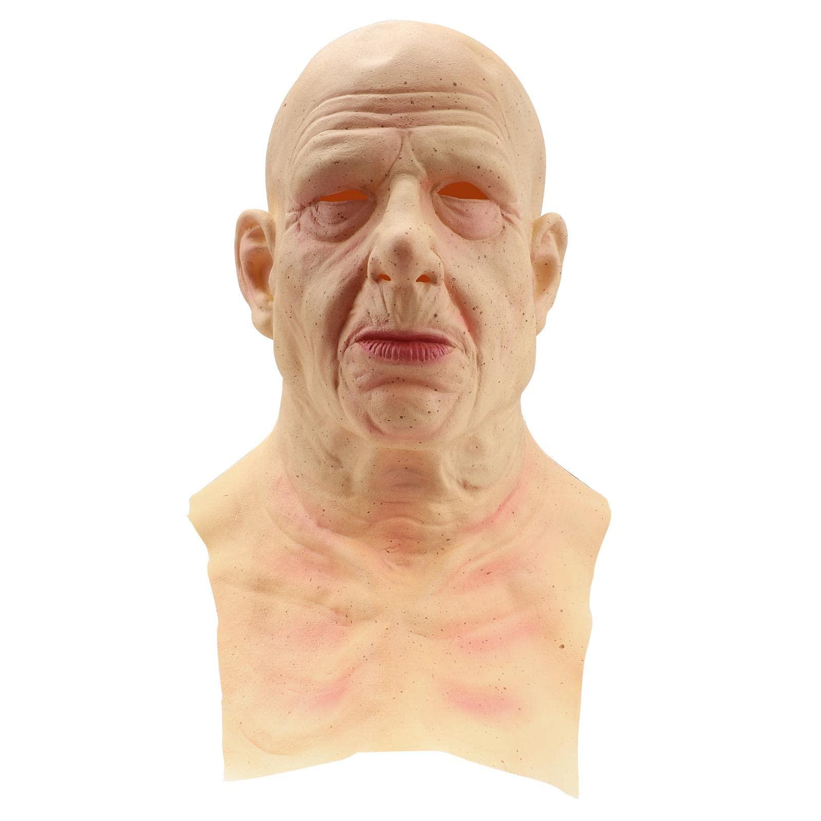 Mrisata Halloween Old Man Mask Realistic Bald Man Mask Wrinkle Full Mask Halloween Costume Props, Realistic Old Man Mask Headgear Halloween Party Latex Mask Elder Old Man Mask