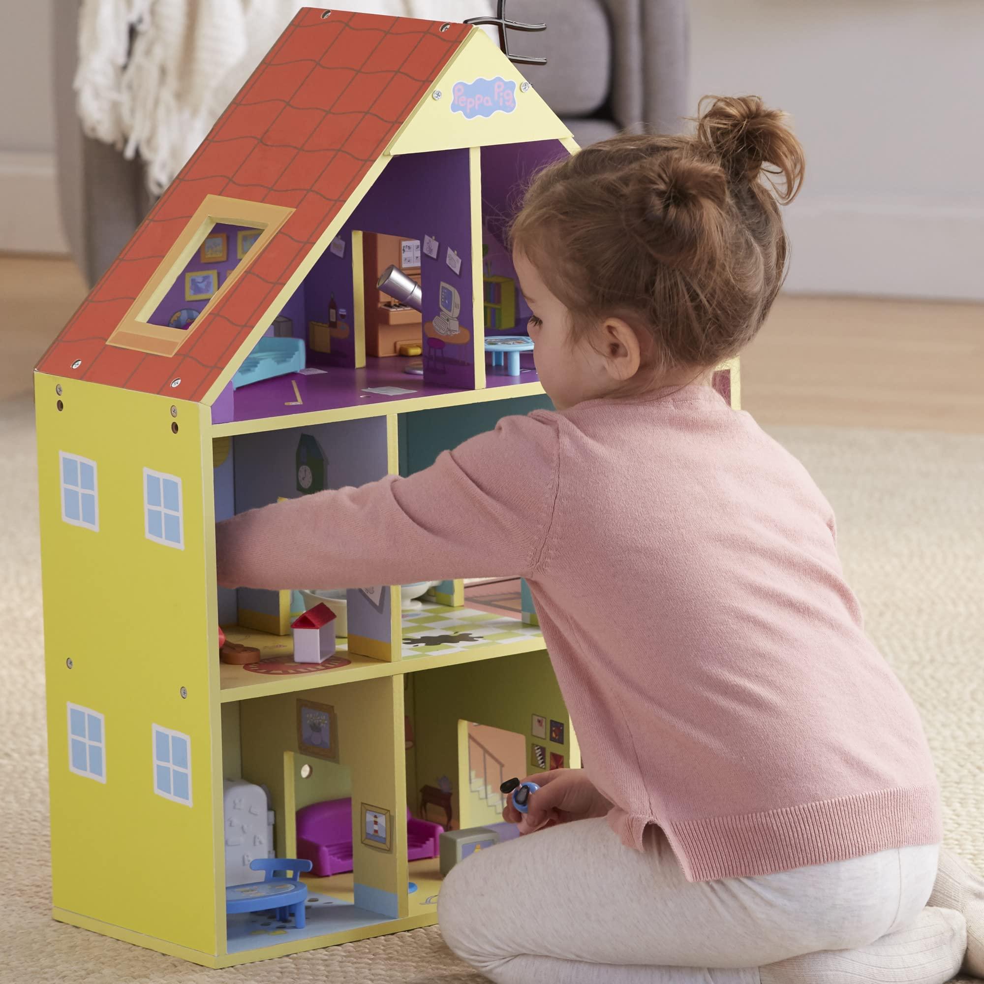 Peppa Pig Peppa Pig Wooden Deluxe Playhouse, 8 Rooms, Includes 2 Fun Figures and 29 Accessories, Made of Responsibly Sourced Wood, for Ages 3 and Up (Amazon Exclusive)