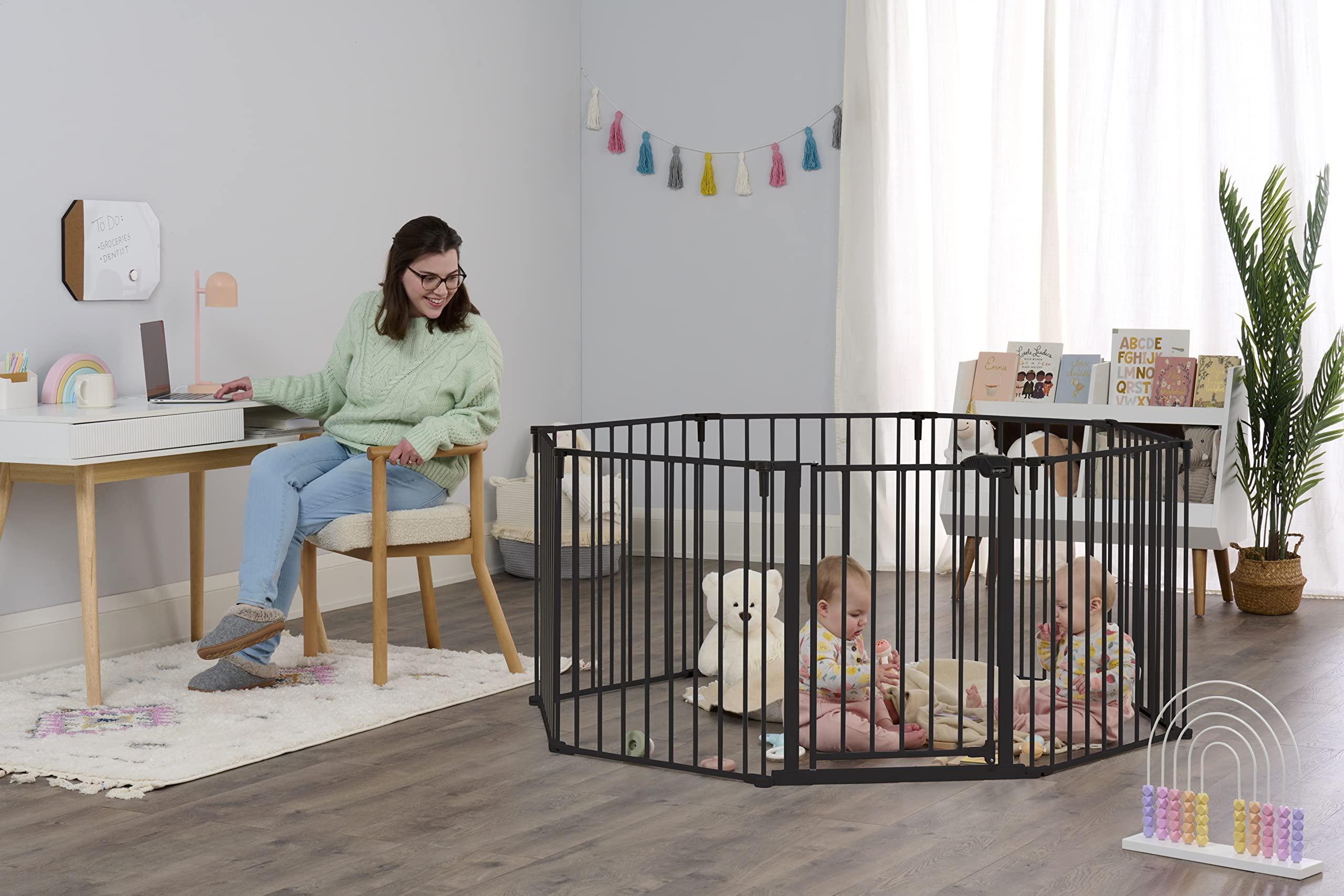 Regalo Regalo 192-Inch Super Wide Adjustable Baby Gate and Play Yard, Black, 4-in-1, Bonus Kit, Includes 4 Count (Pack of 1) of Wall Mounts