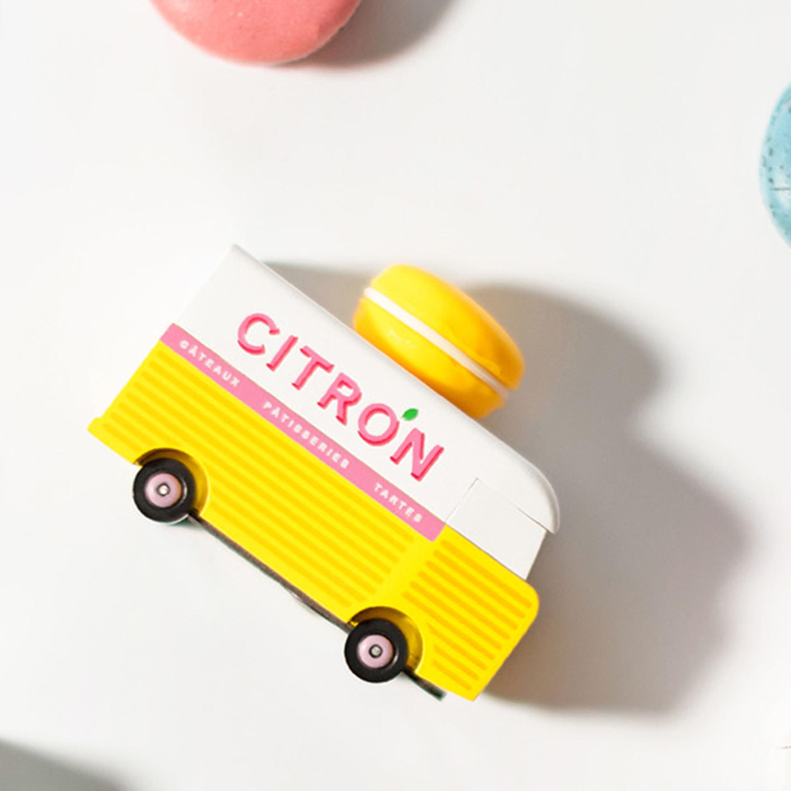 CANDYCAR Candylab Toys CANDYCAR Wooden Food Truck Collection - Citron Macaron Van, Premium Handcrafted Beech Wood Toy Car