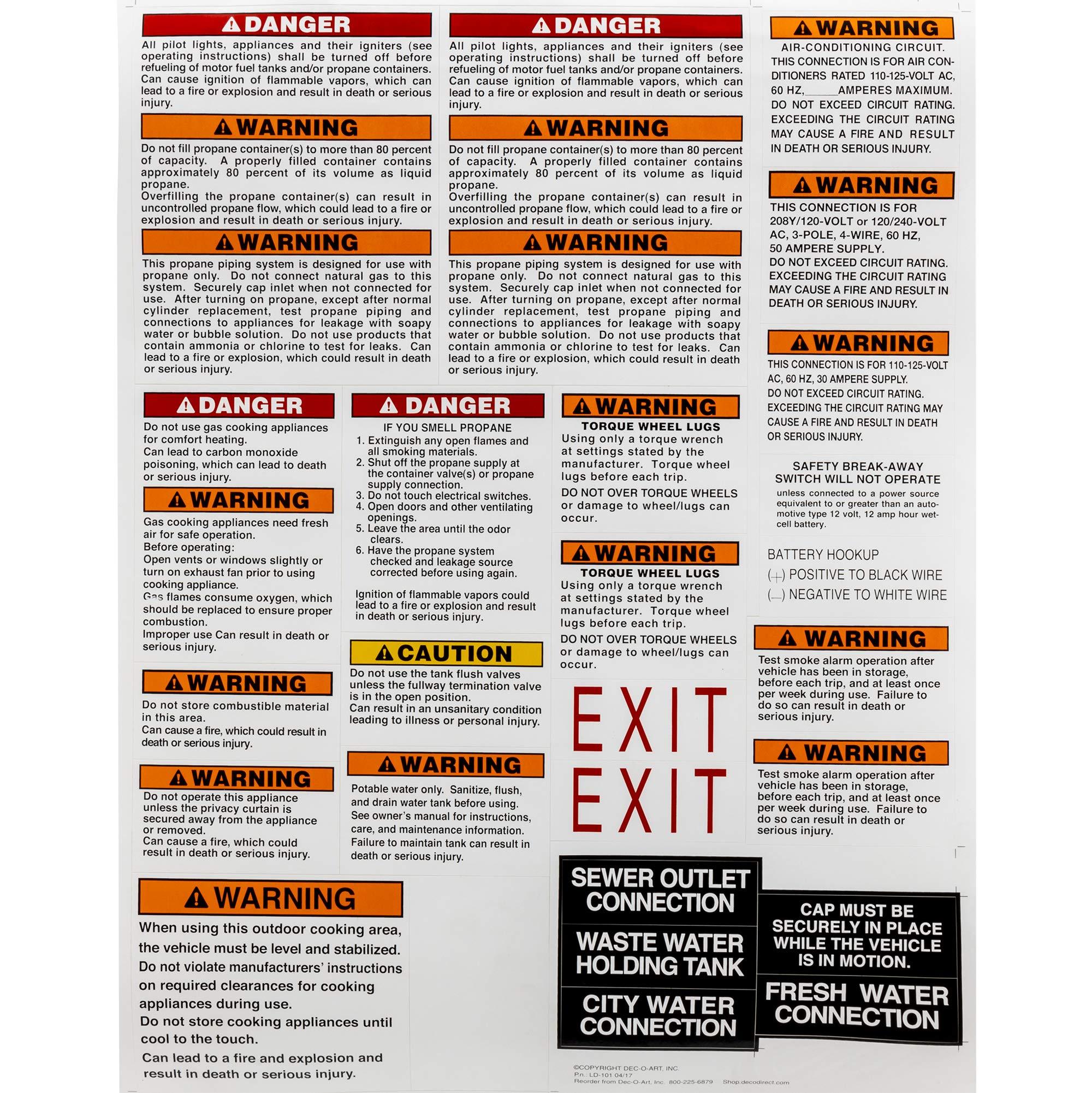 RecPro RecPro RV Safety Sticker Sheet | RVIA Compliant | Meets CSA Requirements
