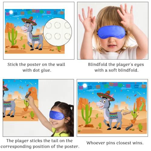 Morcheiong Morcheiong Pin The Tail on The Donkey Game with 48 Tails, Mexican Fiesta Party Favors Supplies Decorations, Birthday Party Game for Kids