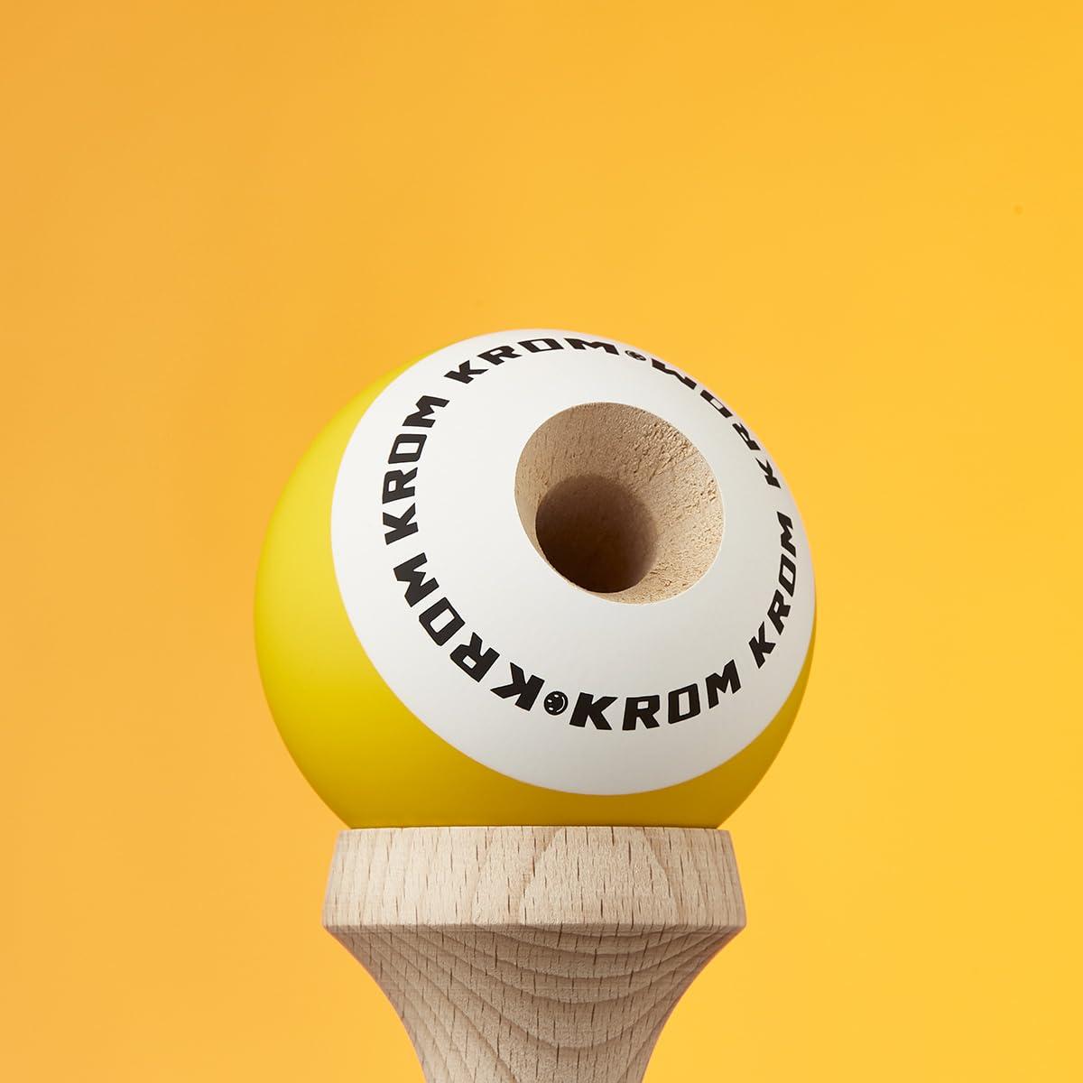 KROM KROM - Kendama Toy POP Yellow - High Wood Quality - Extra Strong - for Beginner and Pro - Gift Pack : Extra String + Stickers