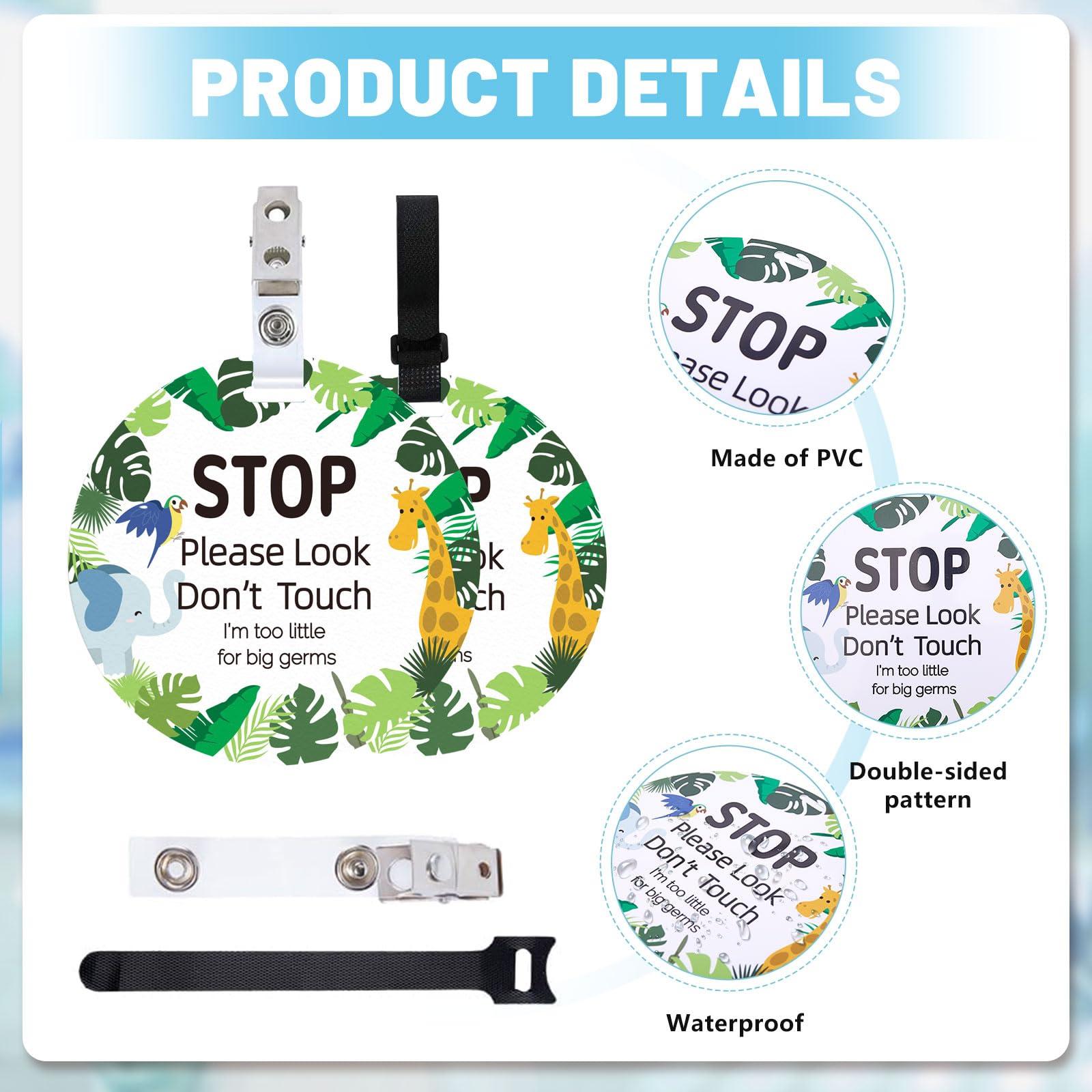 ORIGACH ORIGACH 2 Pack Animals No Touching Baby Signs, Stop Do Not Touch Baby Car Seat Sign Stroller Tags with Hanging Strap and Clip, No Touching Baby Sign for Newborn Baby Boy Girl