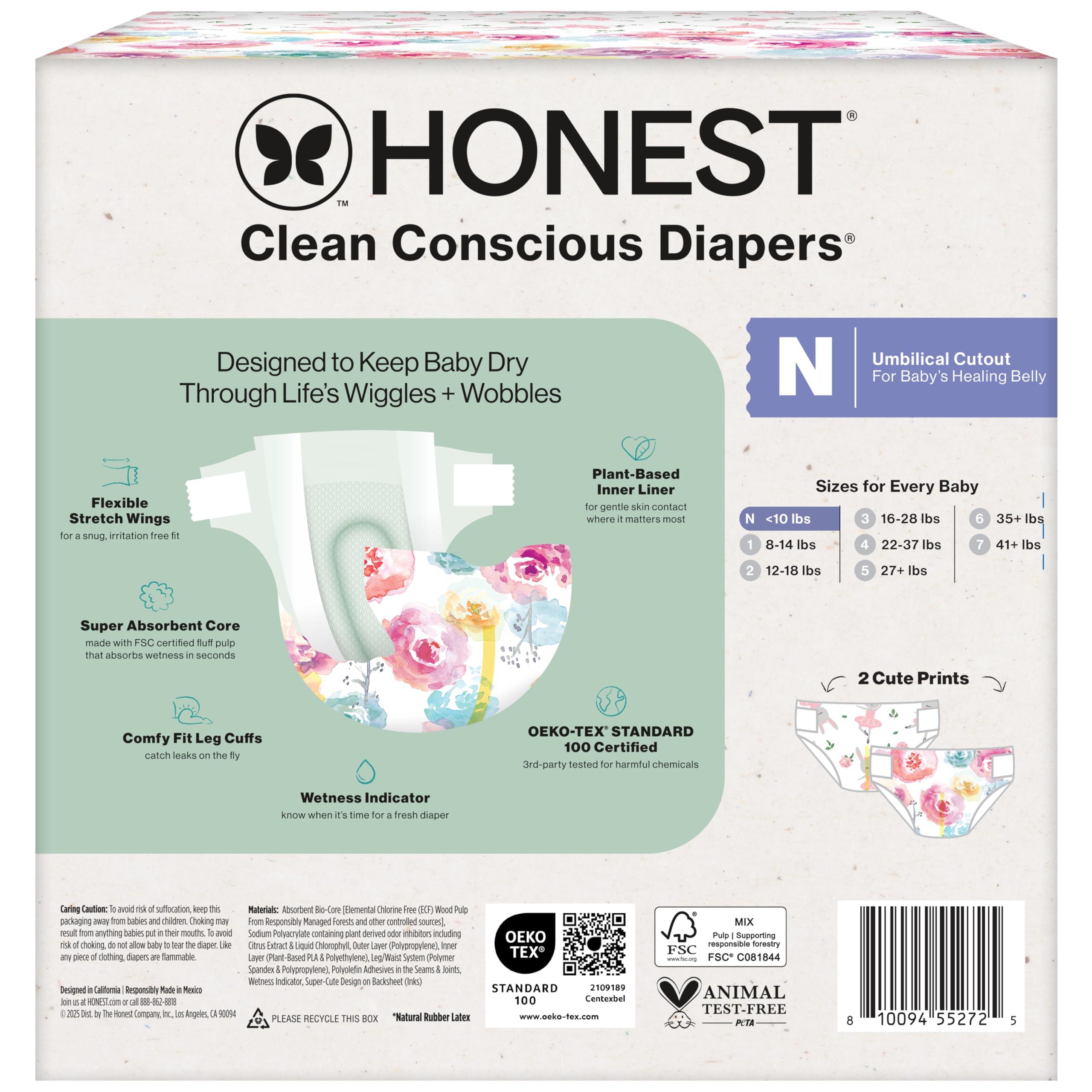 The Honest Company The Honest Company Clean Conscious Diapers for Sensitive Skin | Hypoallergenic, Fragrance Free | Girl Prints | Club Box, Size Newborn, 72 Count