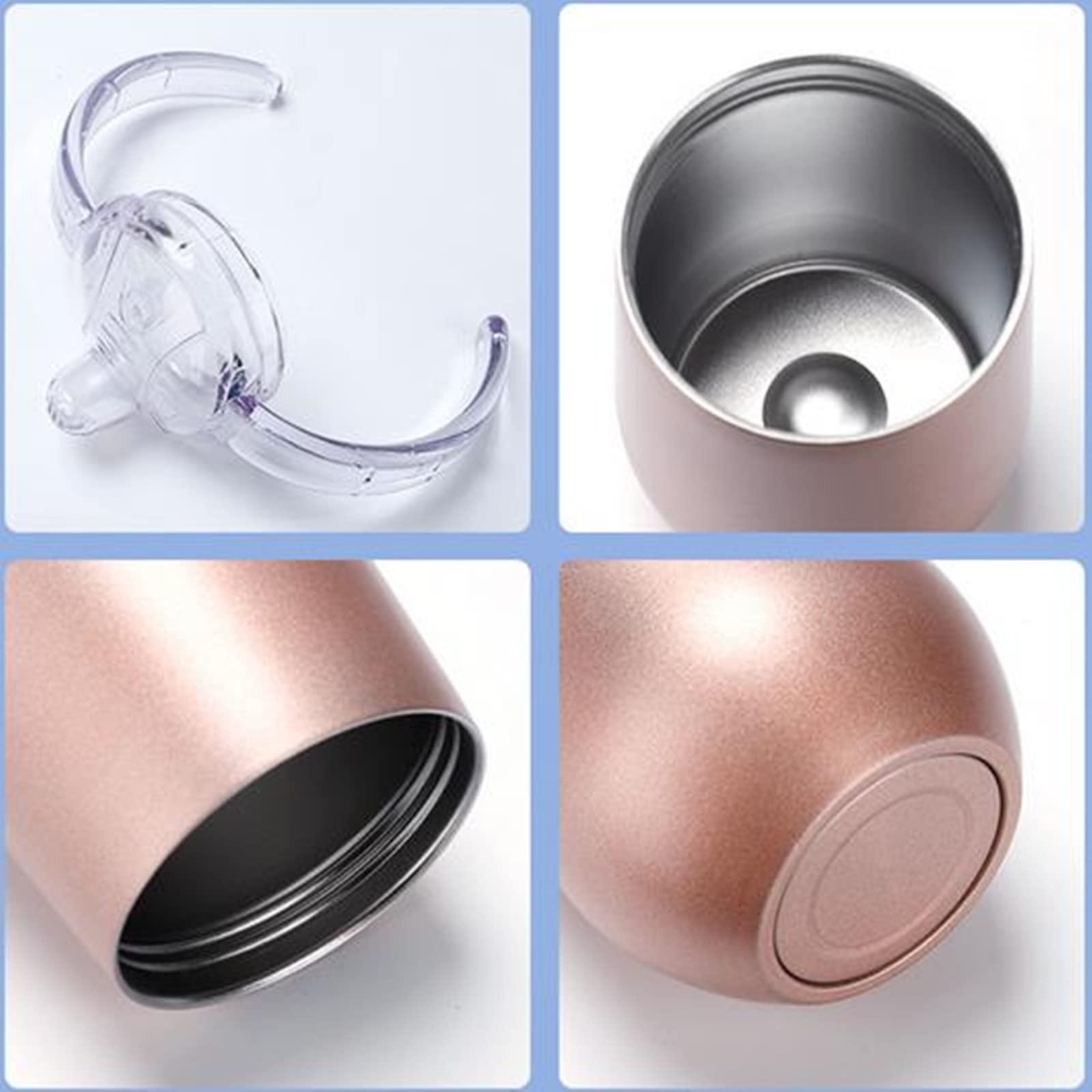 Buumin Stainless Steel Straw Sippy Cup with Handles & Silicone Lids,10 oz BPA Free Double Wall Vacuum Insulated Sippy Cup Mug Tumbler Toddler Straw Cups for boys and girls Non-Spill Sippy Cups (Rose Gold)