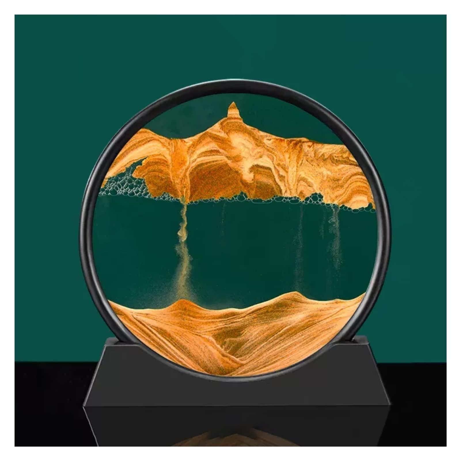 BESNUT 12 Inch Moving Sand Art Picture Flowing Sand Painting 3D Deep Sea Sandscape Liquid Motion Display 360 Rotation Round Glass Frame Relaxing Desktop Home Office Decor for Adult Kid Desk Art ( Color : Go