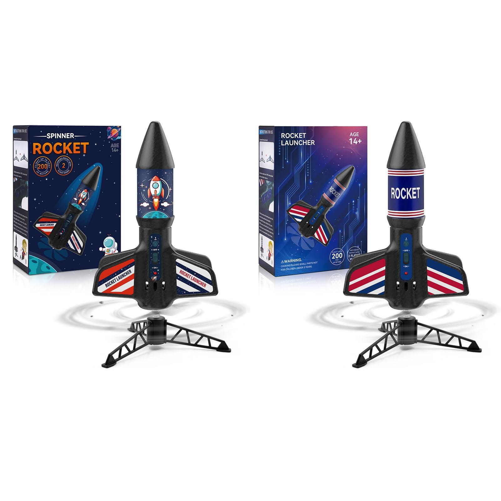 Eieymct Rocket Launcher for Kids - Self-Launching 200ft Motorized Air Rocket Toy, Flying Model Rocket Kits with Launch Set, Outdoor Electric Rocket Toys with Parachute, Birthday Toy Gifts for Boys 8-12