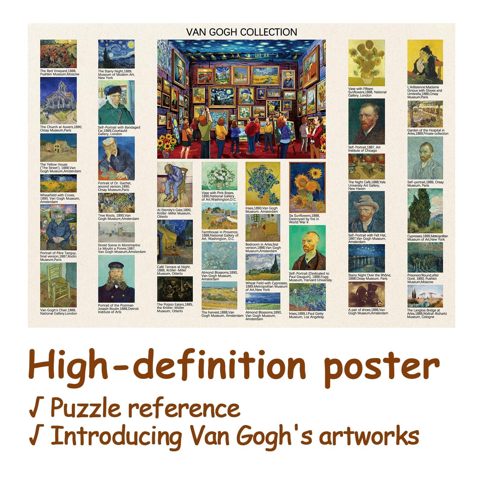 BBOLDIN Van Gogh Puzzle 1000 Piece Puzzles for Adults, Art Painting Jigsaw Puzzles Starry Night Puzzle, Sunflower Iris Challenging Puzzles for Adults as Family Game Home Decor