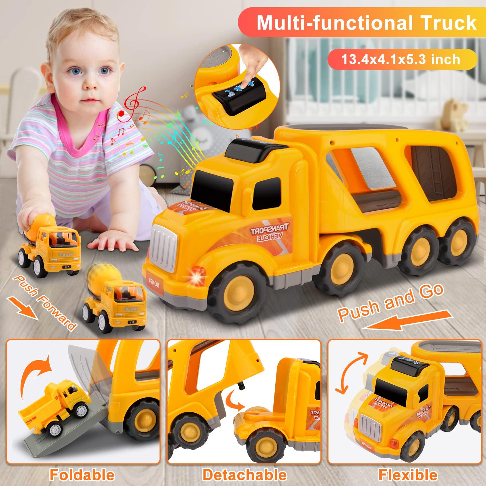 Nicmore Nicmore Construction Truck Toddler Toys Car: Toys for 1 2 3 4 Year Old Boy 5 in 1 Carrier Toys for Kids Age 1-3 2-4| 18 Months 2 Year Old Boy Christmas Birthday Gifts