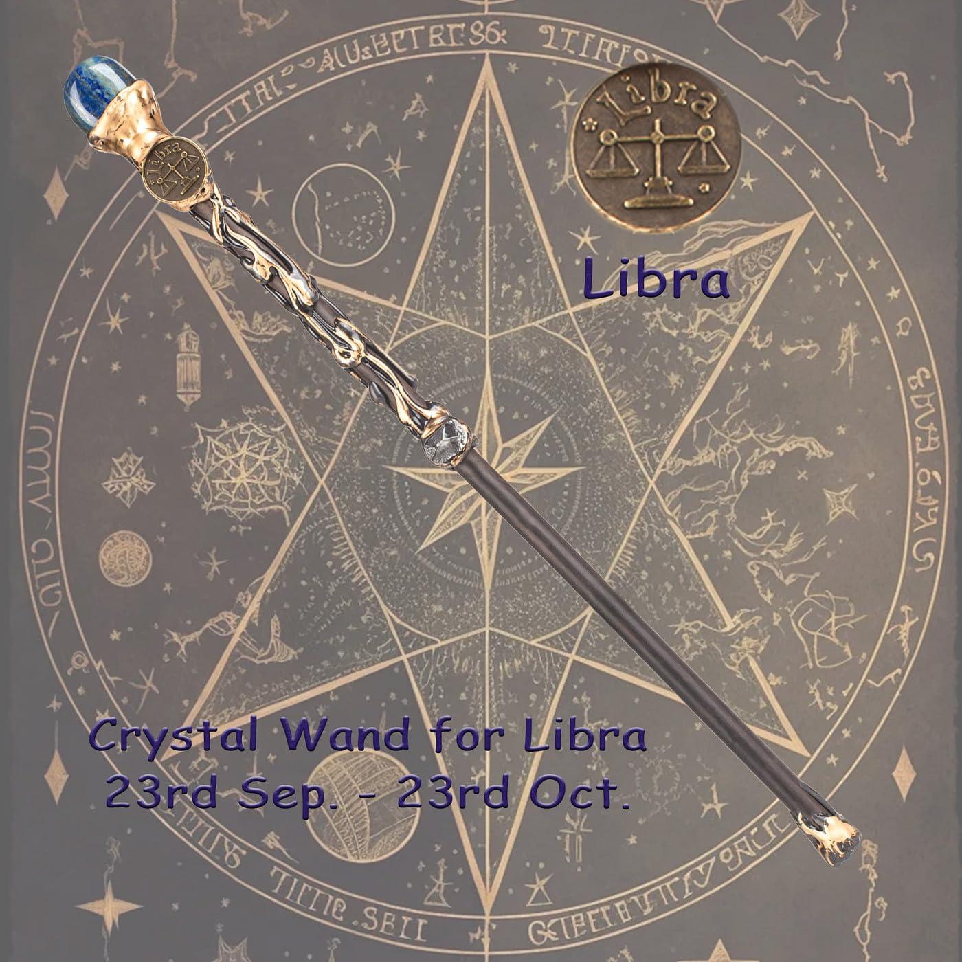 DUQGUHO DUQGUHO Libra Wand Lapis Lazuli Stone Magic Crystal Wand Libra Gifts Handcrafted Witch Fairy Wizard Zodiac Wand Sorcerer Cosplay Accessories Party Stage Costume Wands