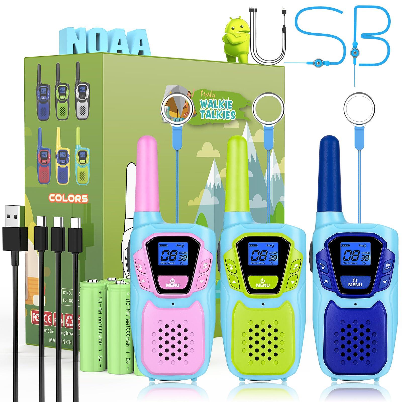 Topsung Topsung Walkie Talkies for Kids Long Range Rechargeable 4 Miles NOAA Walkie-Talkies for Adults Seniors Toddlers Boys Girls Teens 3 Pack, Family Pink 2 Way Radio Toy for Adventure Camping Skiing Cruise