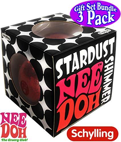 Nee-Doh Nee-Doh Schylling Stardust Shimmer Groovy Glob! Squishy, Squeezy, Stretchy Stress Balls Blue, Red & Purple Complete Gift Set Party Bundle - 3 Pack