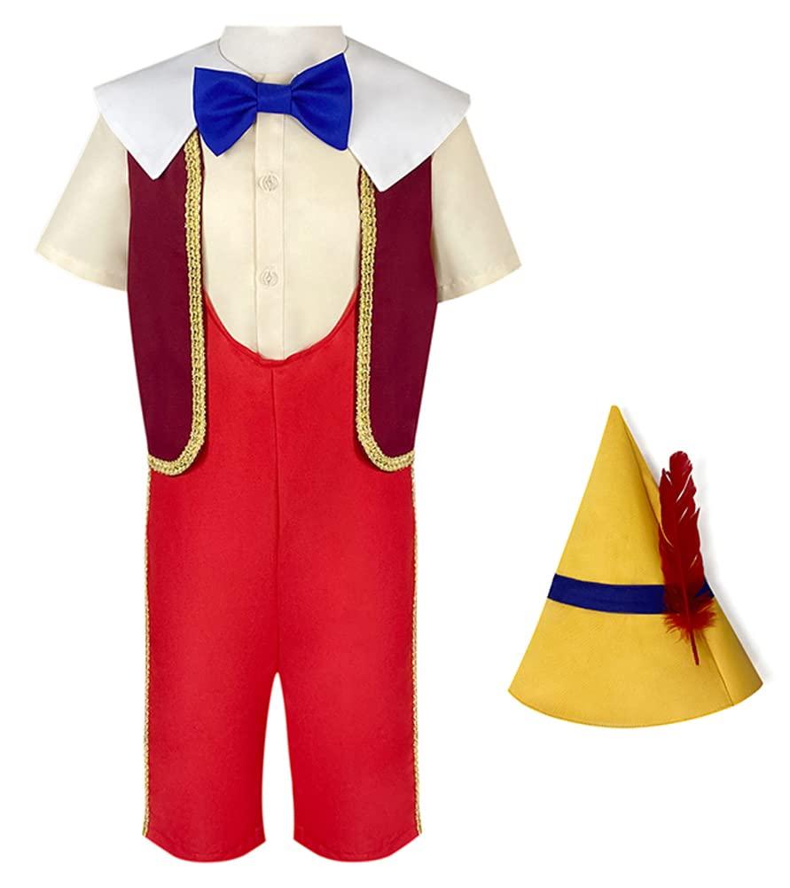 Occipa Boys Puppet Costume for Kids Puppet Cosplay Shirt Vest Pants Full Set with Hat for Halloween Outfits (Red, Small (4Y))