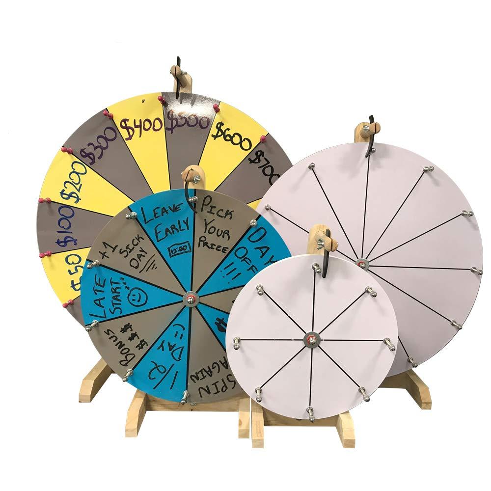 WoodWell WoodWell 16 Inch Tabletop Spinning Prize Wheel w/ Wood Stand | Dry Erase | 10 Customizable Slots | Casino Games | Family Night | Classrooms | with Markers and Eraser