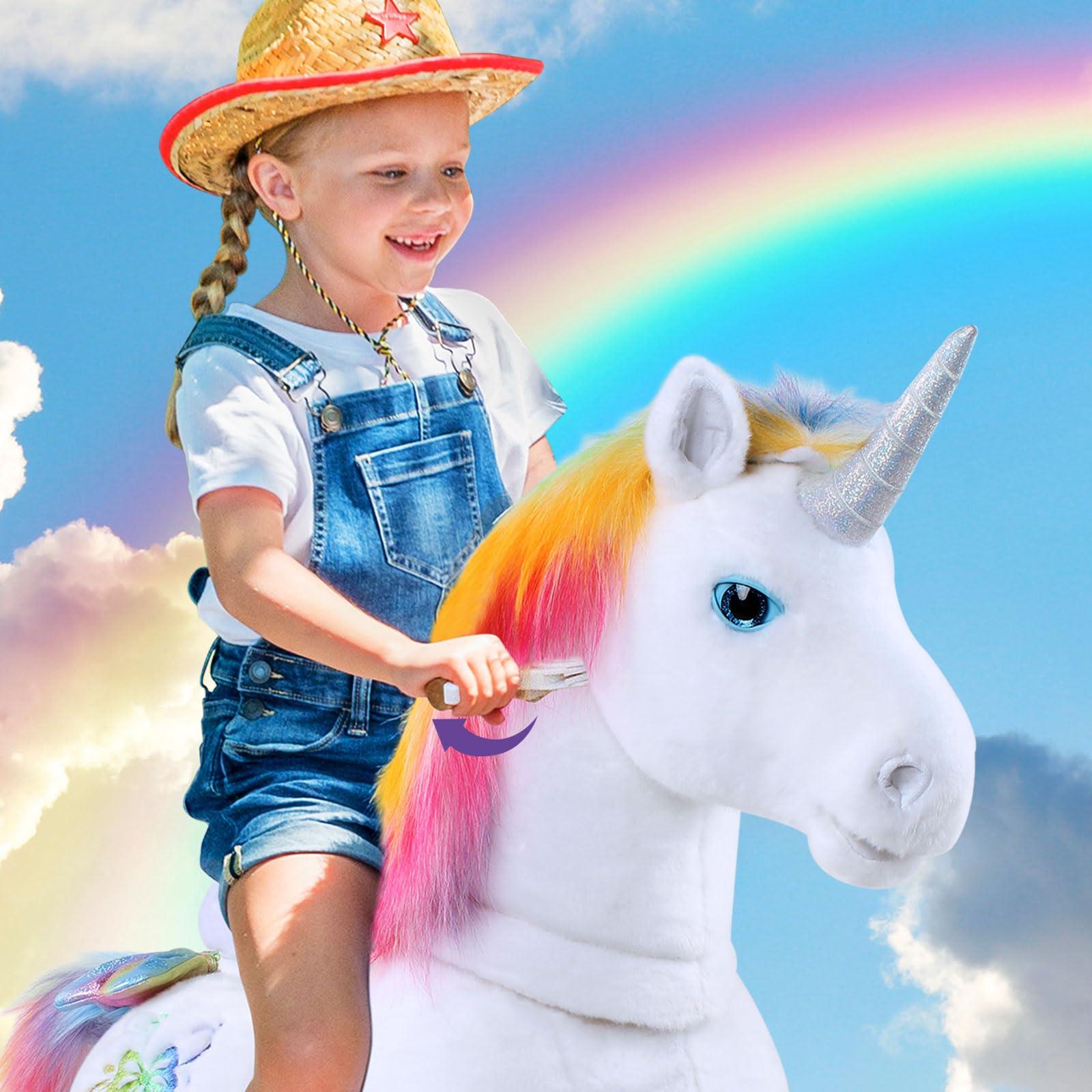 PonyCycle PonyCycle Ride on Rainbow Unicorn Toys Pony Cycle Premium Model X- Riding Horse for Kids 4-8 Size 4 Riding Unicorn No Electricity Mechanical Giddy up Pony Plush Toy Walking Animals X42