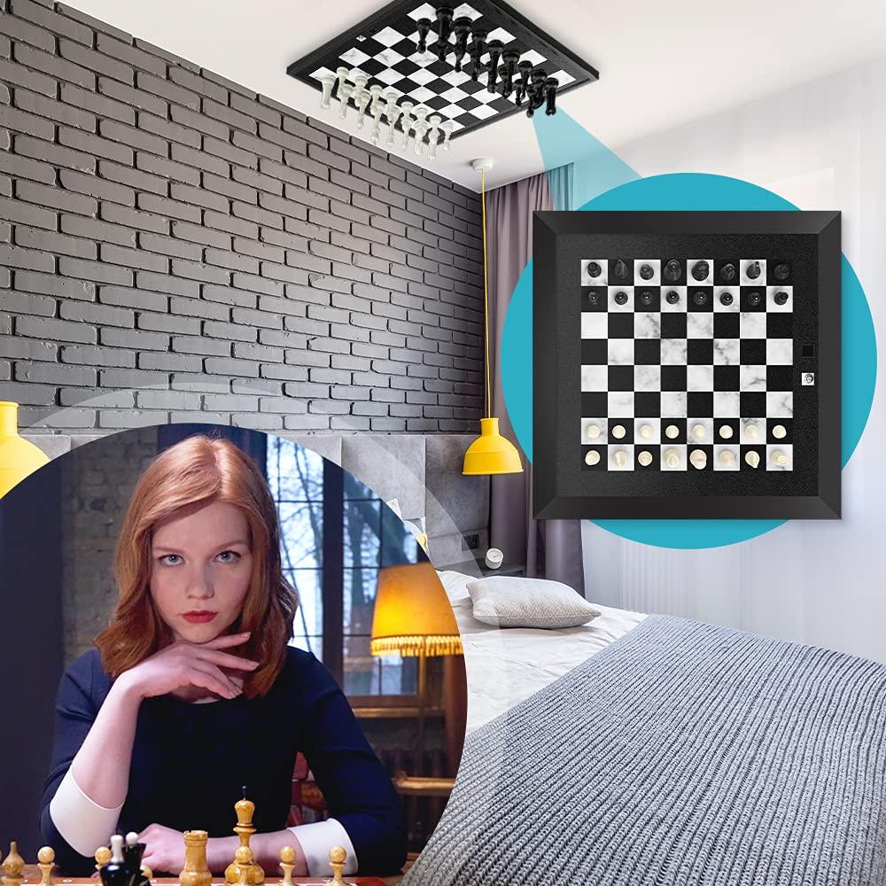 Winding Hills Designs Home Magnetics Magnetic Wall Chess Set - Wall Mounted Chess Board Game - Framed Wooden Chess Set with Magnetic Chess Pieces (Black)