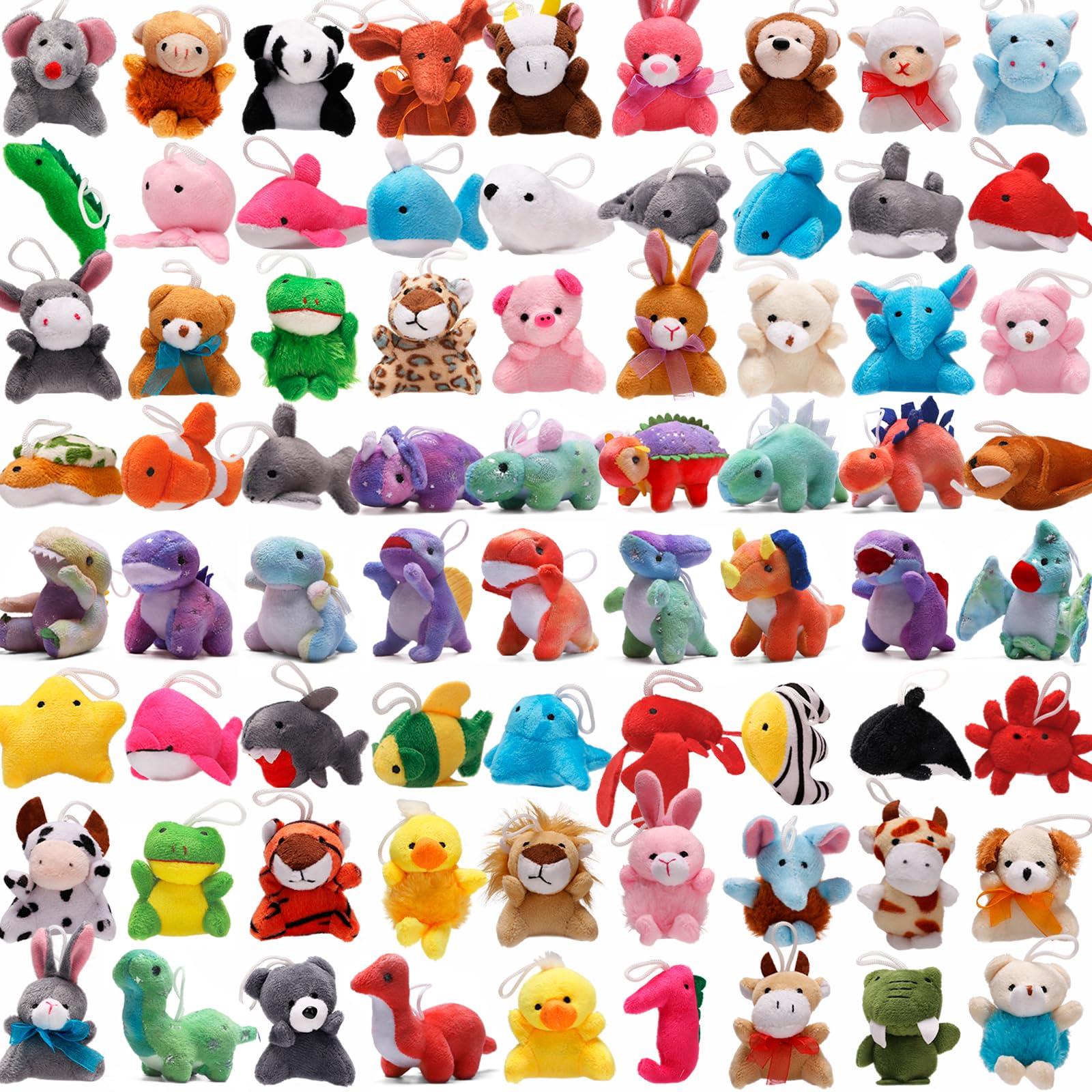 Uzoxlsn 72 Pack Mini Stuffed Animal, Assorted Plush Toy (Dinosaur, Zoo, Ocean), Party Favors for Kid, Perfect for Claw Machine Filler, Goody Bag Stuffers, Keychain, Carnival Prizes, Classroom Reward Gift Bulk