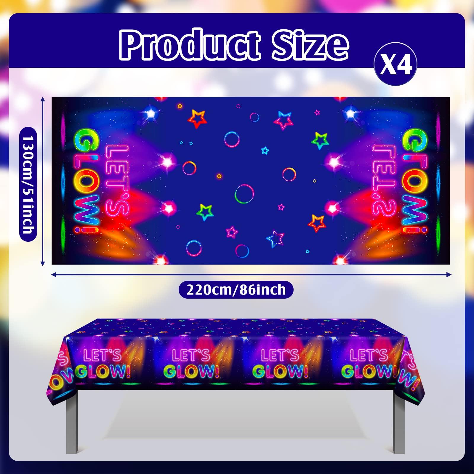Tegeme Tegeme 4 Pieces Glow Tablecloth 86 x 51 Inch Glow in The Dark Tablecloth Disposable Tablecloths for Glow Theme Neon Party Black Light Party Supplies