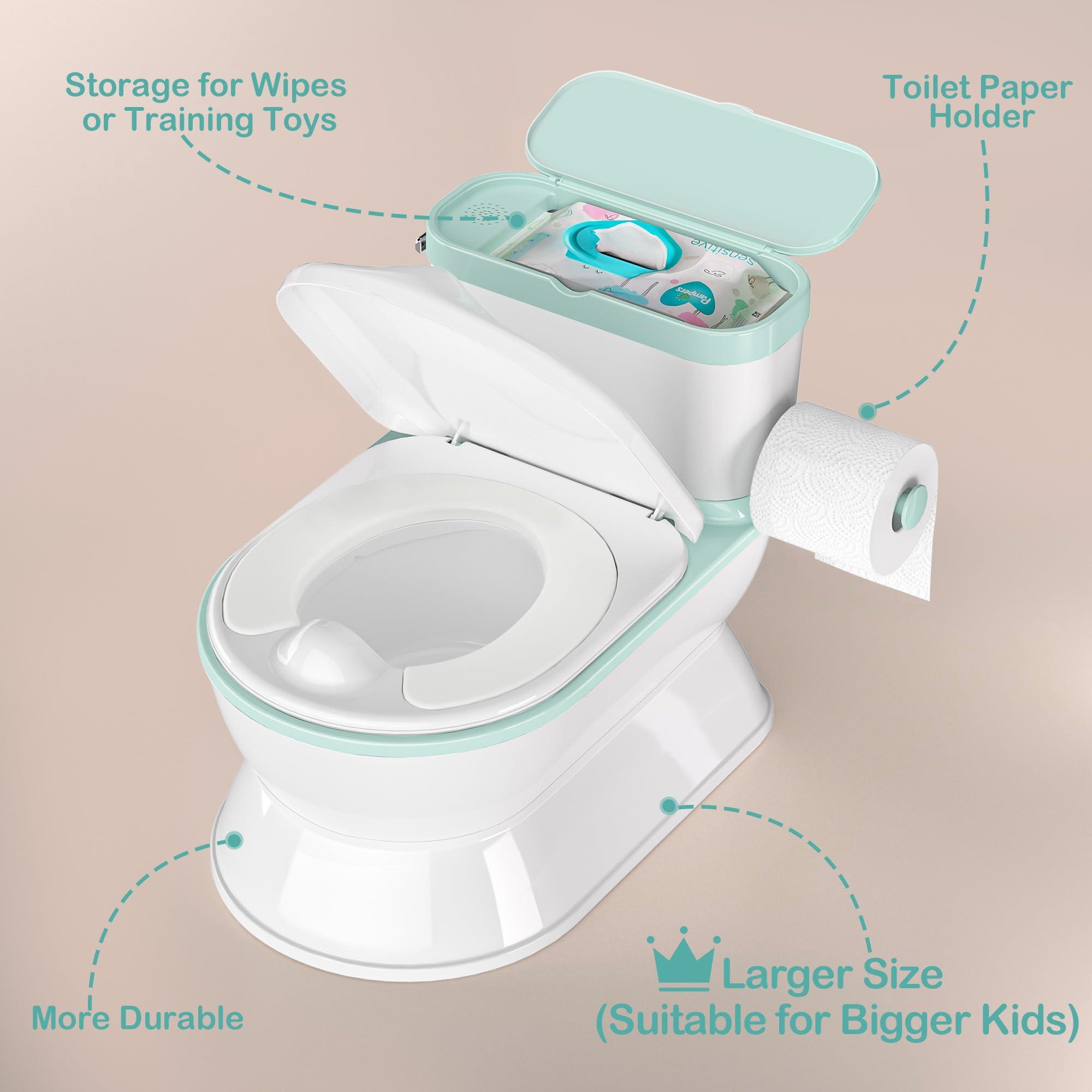 CheerTry CheerTry 2-in-1 Toddler Potty Training Toilet - Larger Potty Chair & Detachable Training Seat for Boys & Girls Ages 1-3 with Flushing Sound, Wipes Storage, Toilet Paper Holder - Cyan