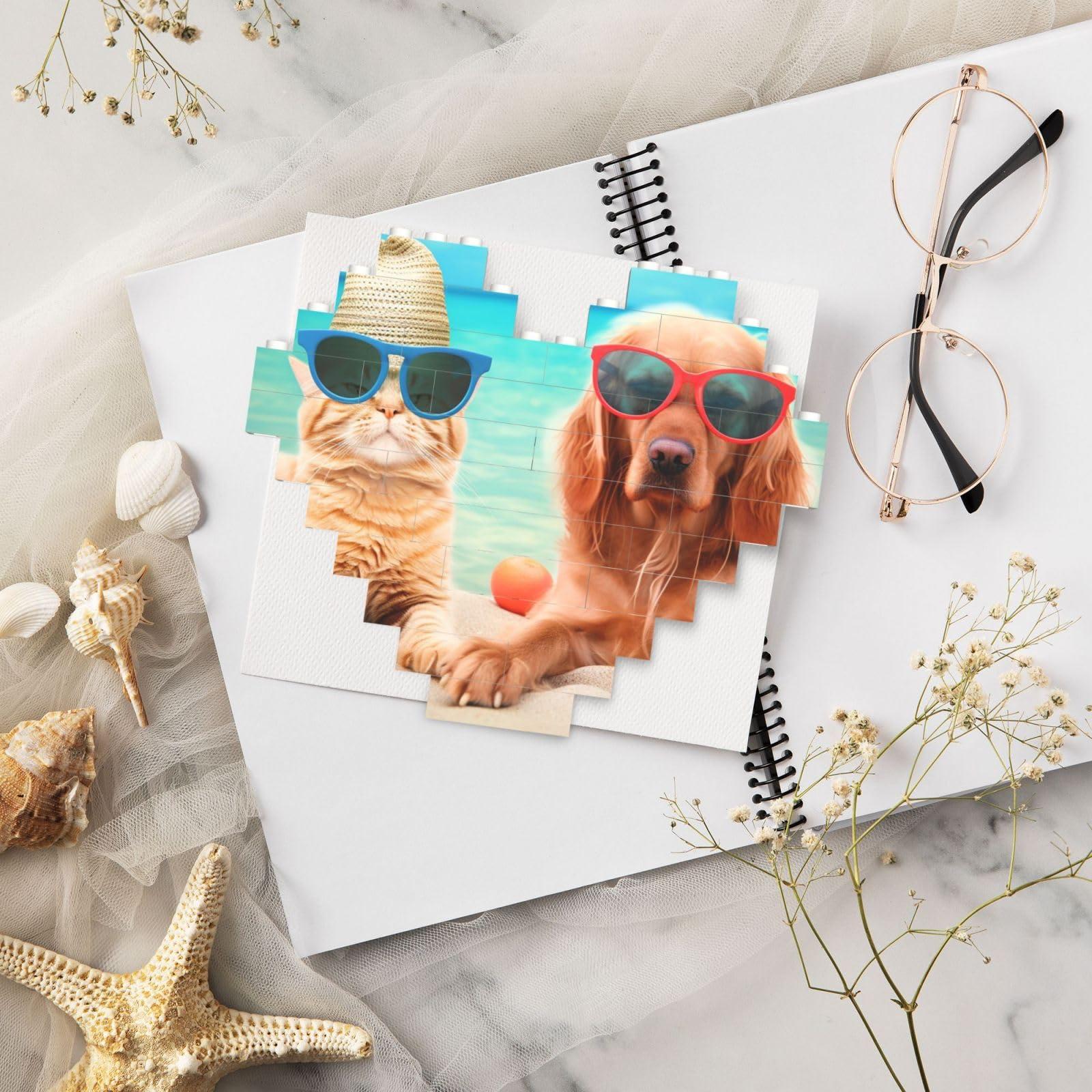 RLDOBOFE Building Block Puzzle Heart Shaped Building Bricks for Adults Summer Beach Funny Cat Dog Block Puzzle Building Brick Block Puzzles for Ornament Hanging 3D Micro Building Blocks for Home Decor