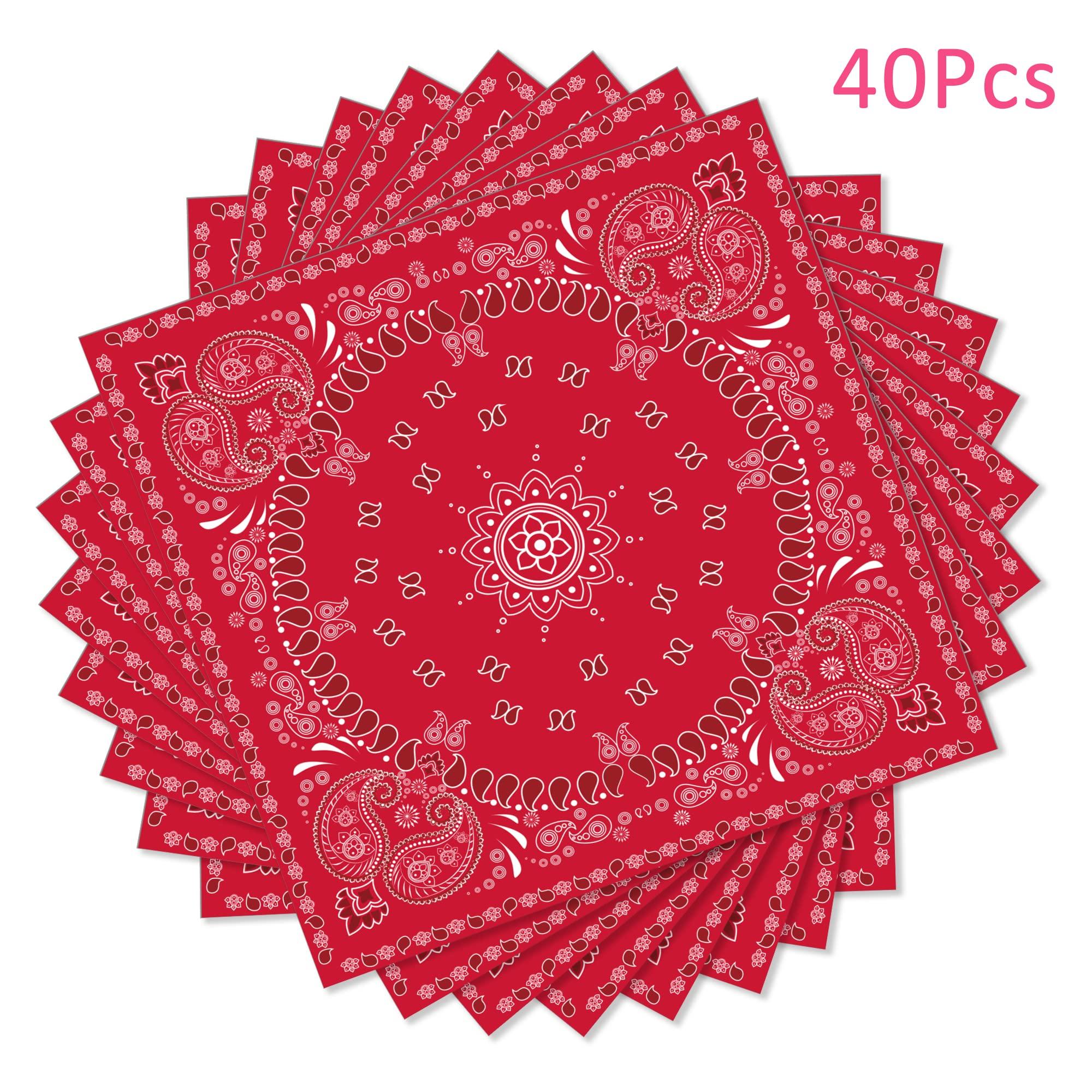 OXYLIPO 40Pcs Red Bandana Western Party Napkins 3 Ply Red bandanas Paisley Print Lunch Dinner Disposable Paper Napkin Set for Western Cowboy Birthday Party Supplies Tableware