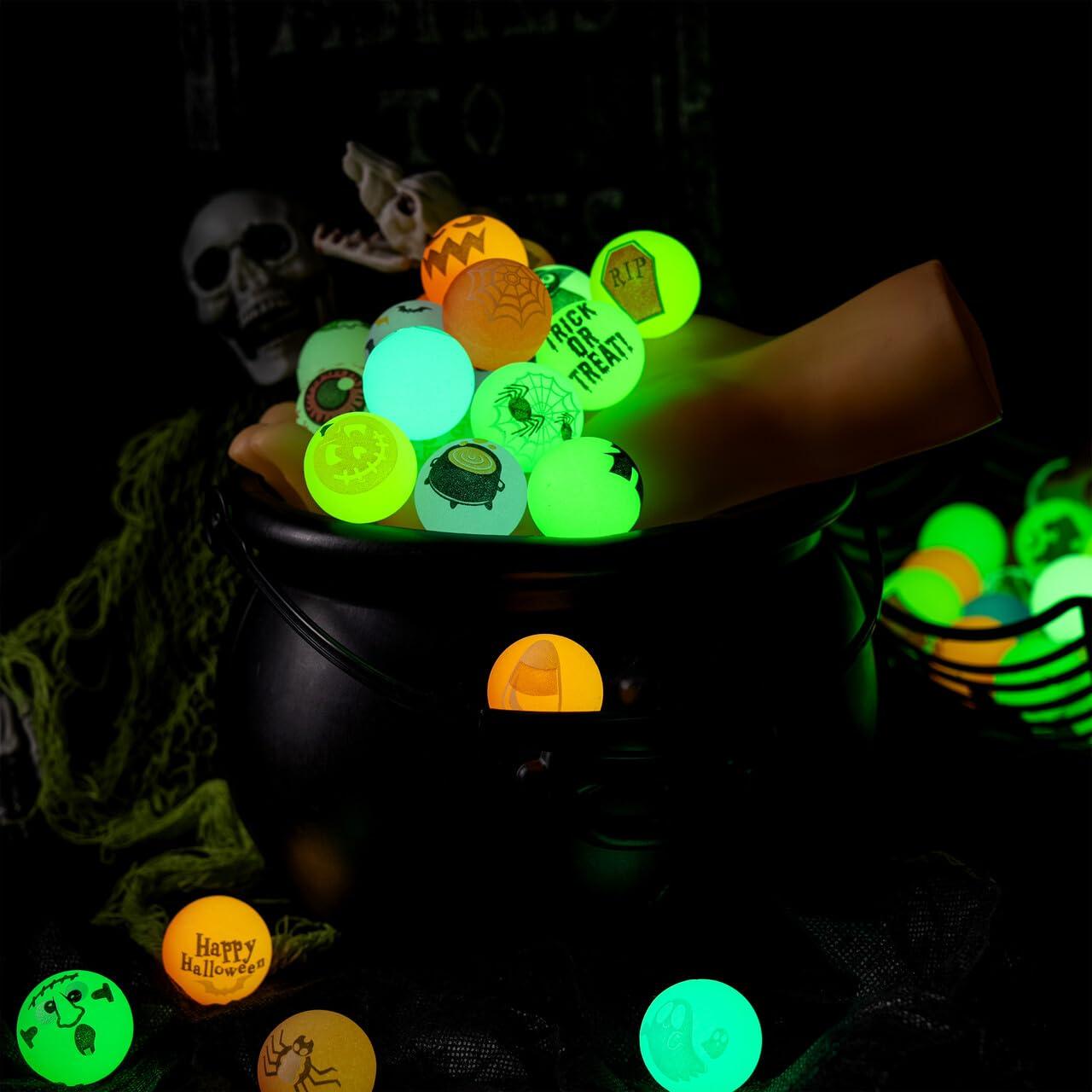 JOYIN JOYIN 24 PCS Glow Halloween Bouncing Balls, Glowing Bouncy Ball Halloween toys for Kids Gift, Halloween Party Favors Bounce Ball Goodie Bag Fillers, Trick or Treats Classroom Exchange Prizes