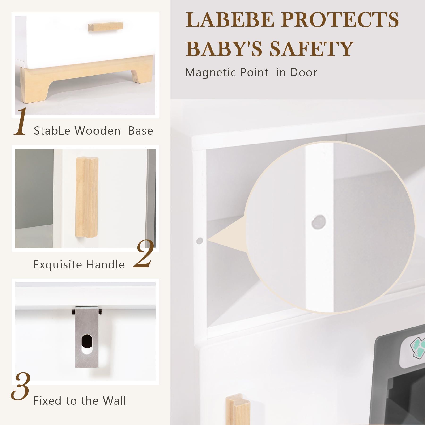 labebe labebe - Kitchen Wooden Fridge | Fridge Freezer for Toddlers, Kids\' Kitchen Playset Toy, Baby Cabinet Refrigerator Pretend Play Furniture White for Children Boy & Girl(15.8\" 13.827)