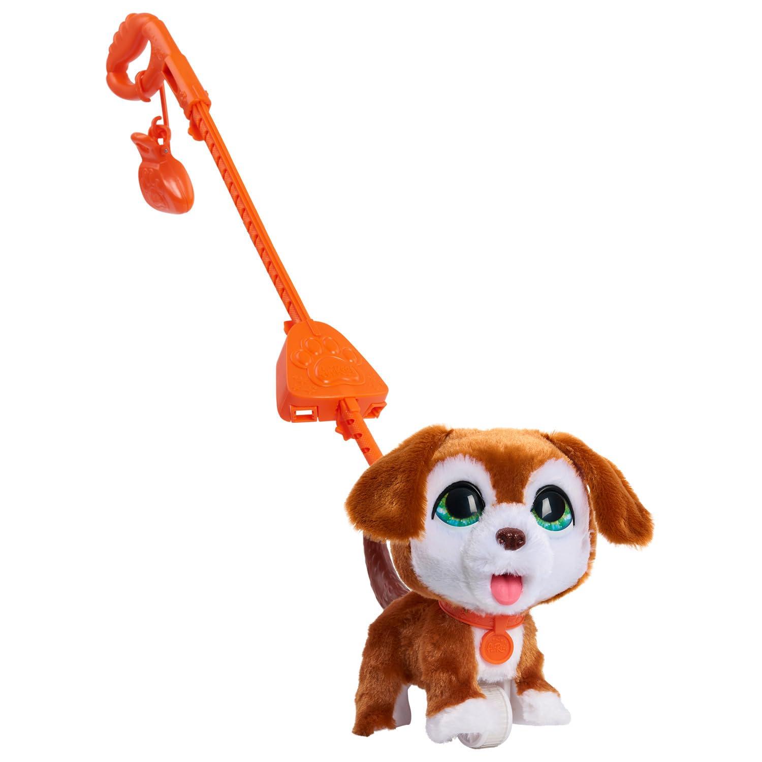 Just Play Just Play furReal Poop-A-Lots Big Wags Interactive 8-inch Walking Plush Stuffed Animal, Pooping Puppy with Leash, 14-Pieces, Kids Toys for Ages 4 Up