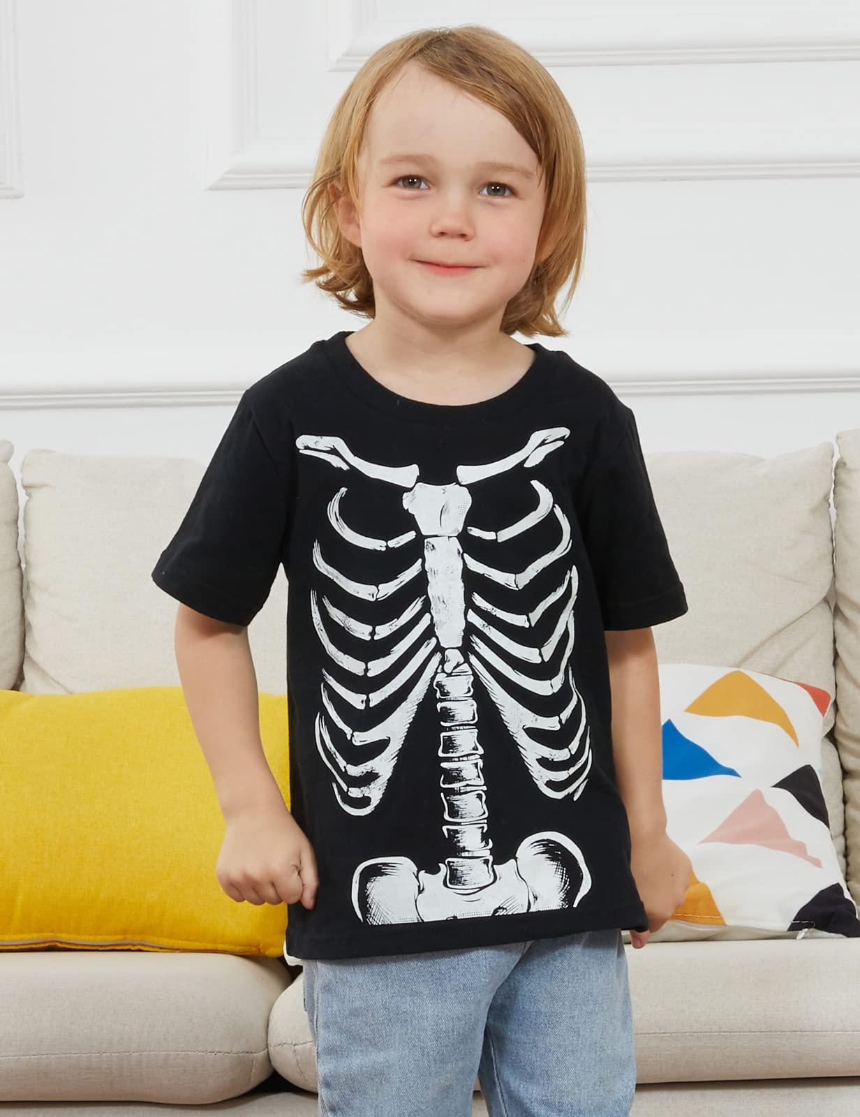 COSLAND COSLAND Toddler Skeleton Shirt Little Boys Halloween Costume, Black, 2T