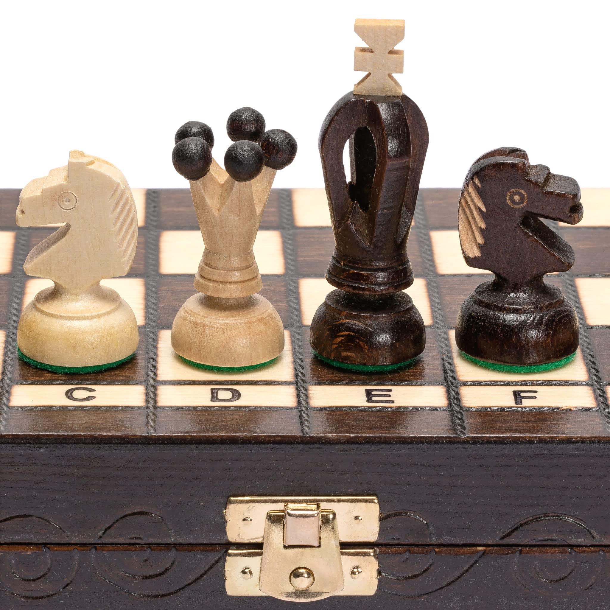 Husaria Husaria European International Chess Wooden Game Set, King\'s Continental - 11.3-Inch Small Size Chess Set with Folding Board and Felt Bottom Chessmen