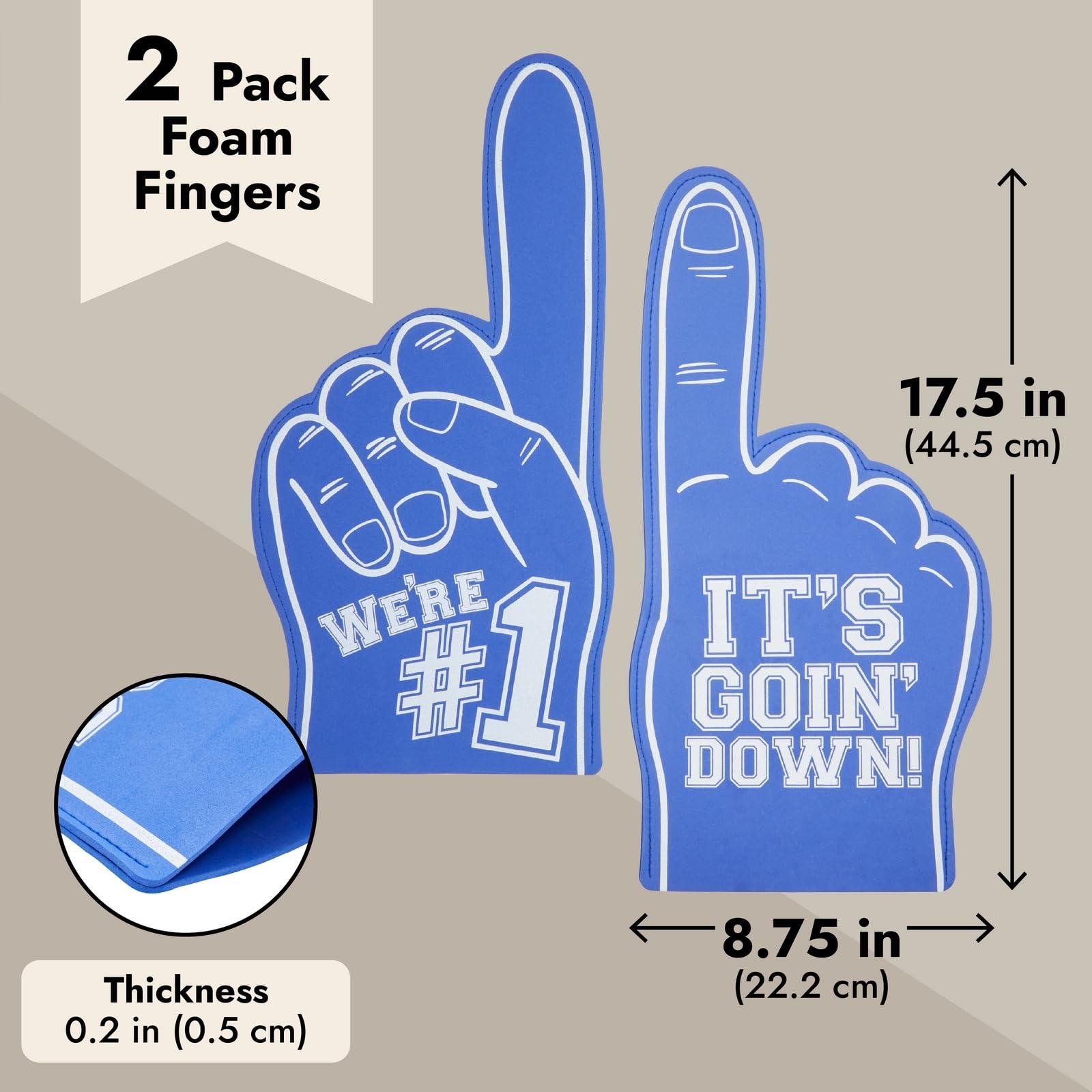 Okuna Outpost Okuna Outpost 2 Pack Blue Foam Fingers #1, It\'s Goin\' Down for Sports Fan Accessories, Cheering, Party Favors, 17.5 Inch Giant Foam Hand