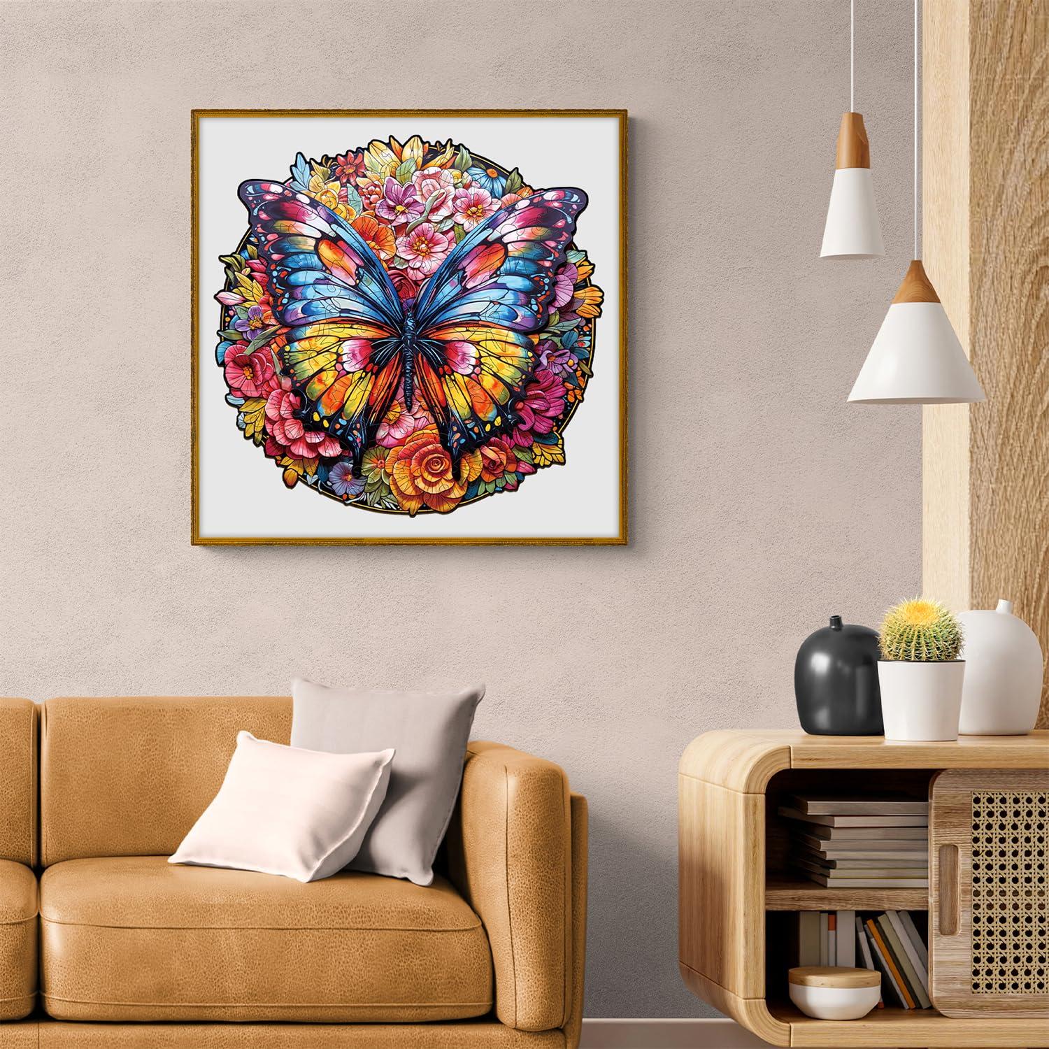 Jigfoxy Jigfoxy Wooden Puzzle for Adults, Butterfly and Flowers Wooden Jigsaw Puzzles for Adults, Unique Animal Shape Wood Cut Puzzles for Family Friend Puzzle Lovers(L-13.4 * 13.1in-300pcs)