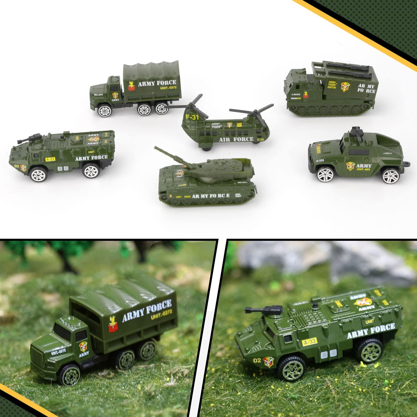 Dreamon Diecast Military Vehicles Army Toy Mini Pocket Size Play Models Truck Tanks Helicopter for Kids Boys Age 3 4 5,Pack of 6