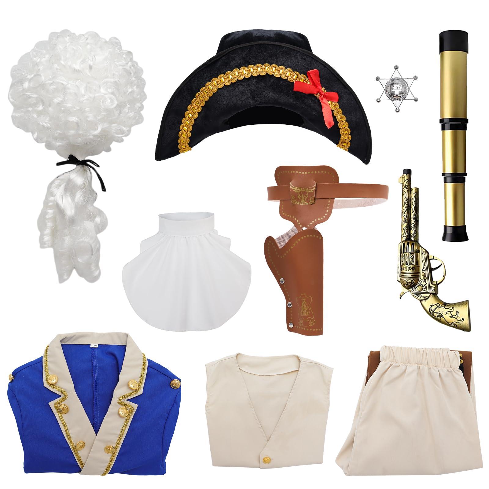 aicoaub aicoaub George Washington Costume Boys Colonial Patriot Revolutionary War Founding Father Hamilton Costume Kids Boys