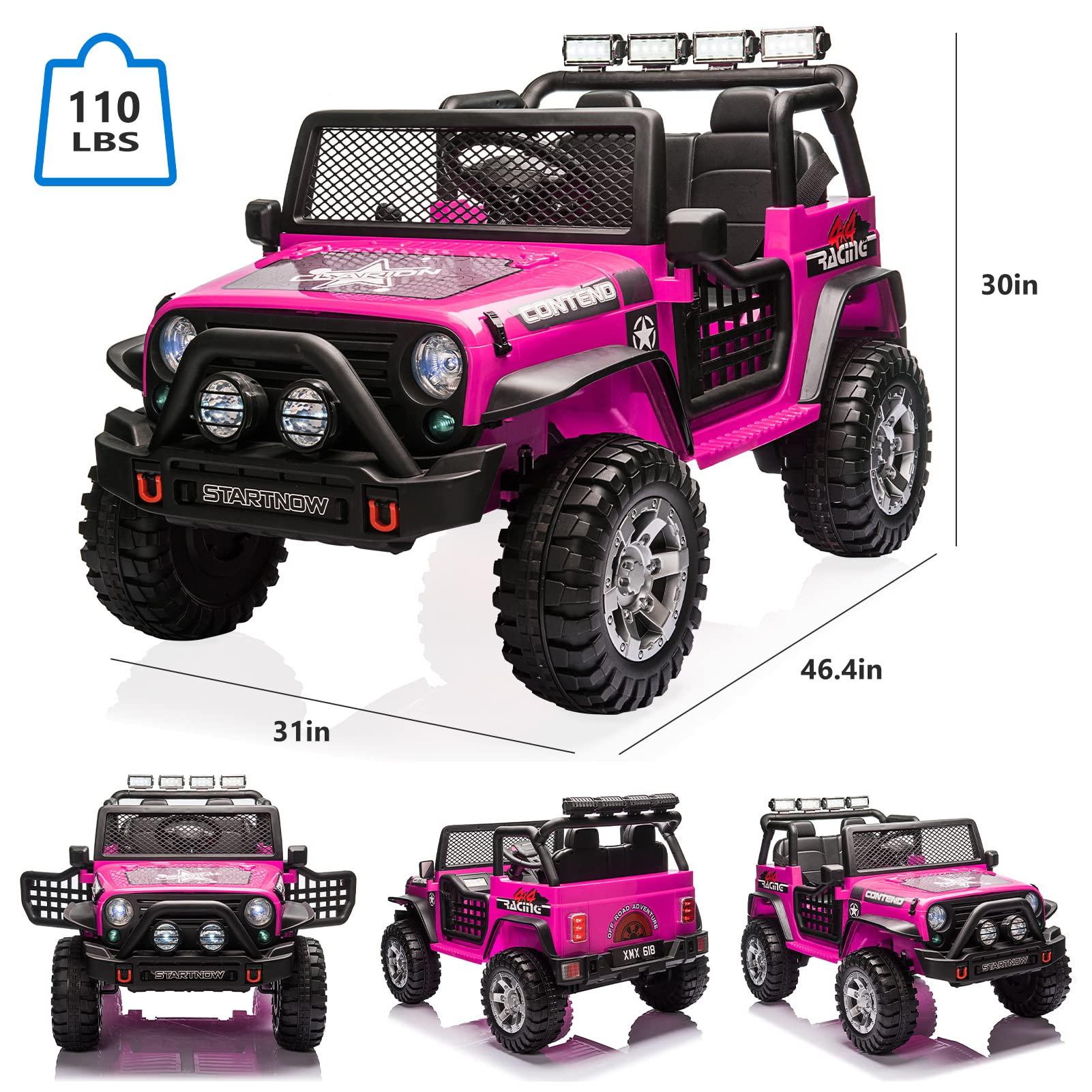 HOMFAMILIA HOMFAMILIA 2 Seater Kids Ride On Truck, 12V Battery Powered Electric Vehicle Car for 2 Kids, w/Spring Suspension, Remote Control, 3 Speeds, Music, LED Lights, Pink