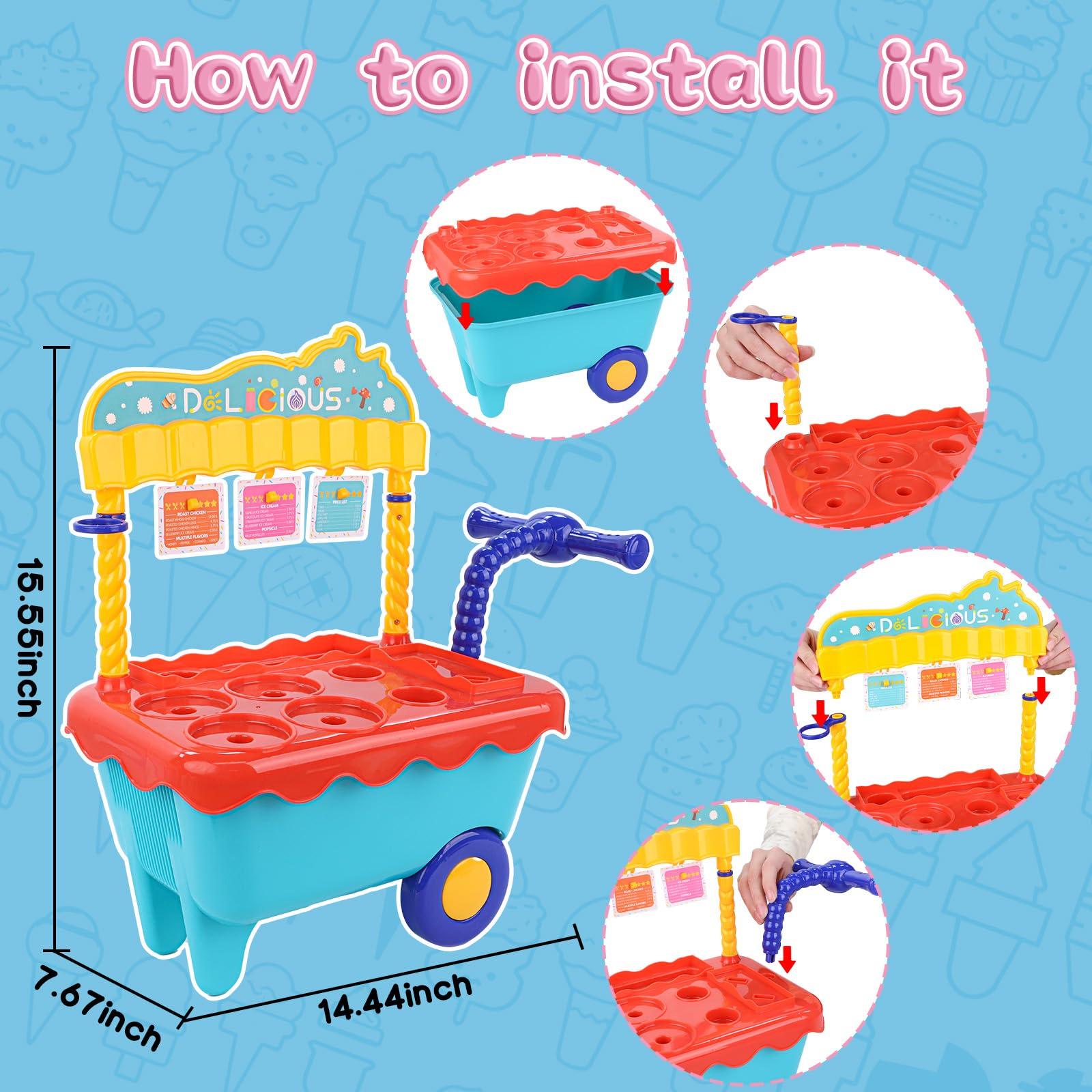 Gifts2U Gifts2U Ice Cream Cart Toys for Kids,45 Pcs Ice Cream Play Set,Pretend Play Store with Storage Trolley,Food Toys,Play Ice Cream Shop Toy,Gift for Boys Girls 3 4 5 6 Years Old