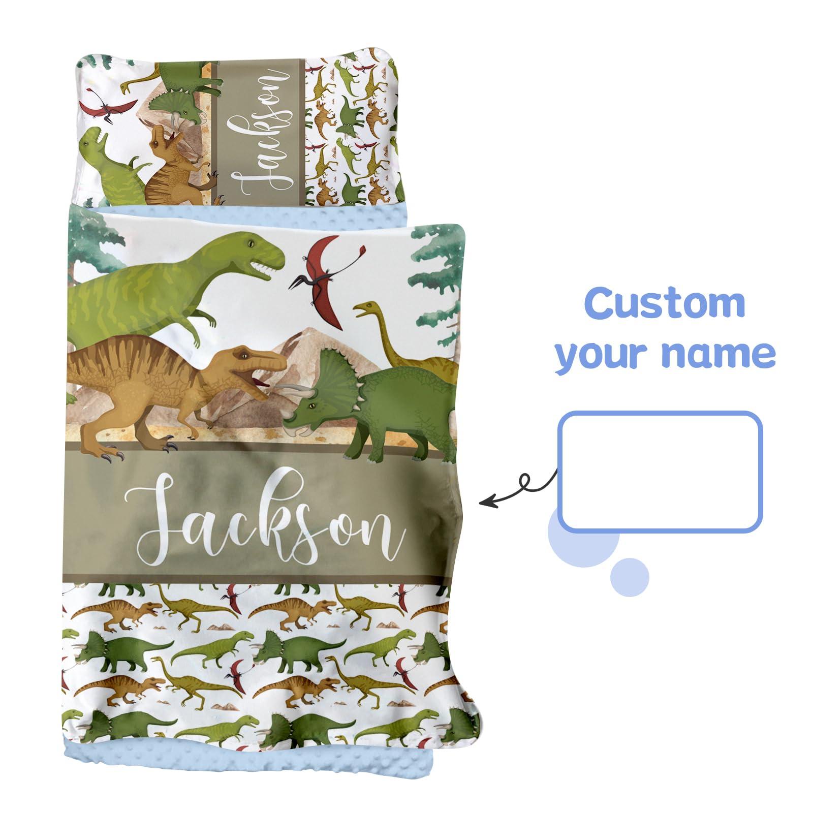 Kotagi Personalized Toddler Nap Mat for Daycare Cot Bedding, Custom Baby Name Sleeping Bag for Preschool Kindergarten, Brown Dinosaurs Portable Nap Mats with Pillow Blanket for Kids Children Boy
