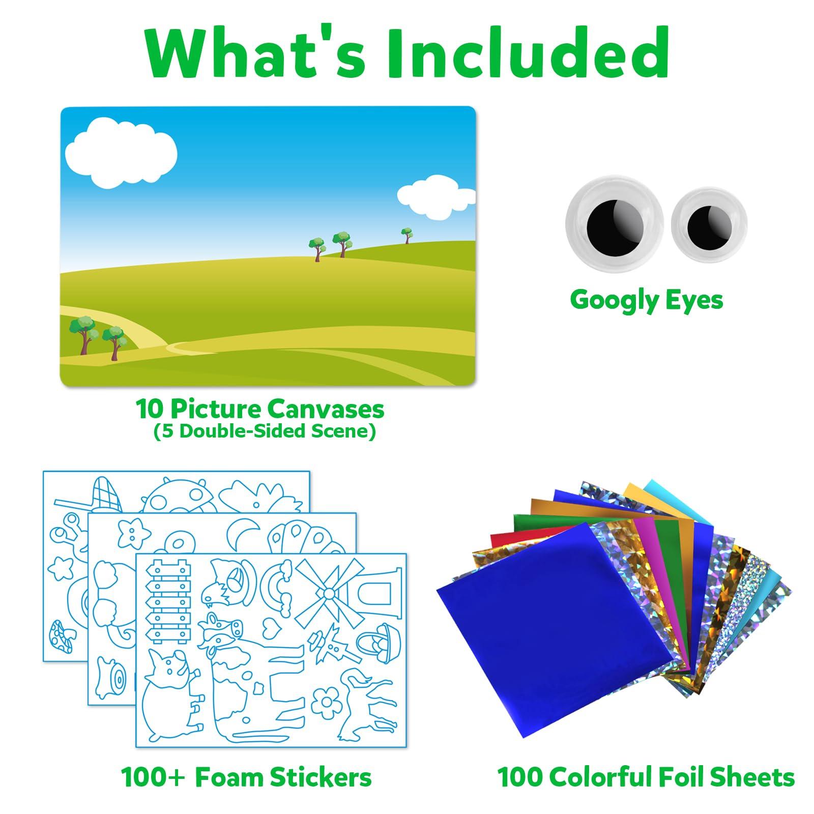 Vinlon Vinlon Foil Art Kit for Kids - Foil Fun Arts and Crafts, Mess Free Kids Travel Activities Toys, DIY Craft Supplies, Valentine Easter Birthday Gifts for Boys and Girls Ages 4 5 6 7 8 9 10 Years Old