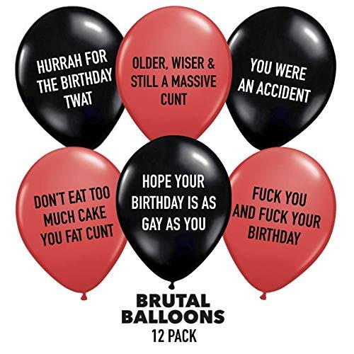 Brutal Brutal Balloons - Abusive Balloons Black & Red Pack of 12 - Rude Birthday Balloons for Adults - Insult Your Friends or Enemies with Funny Party Decorations - the Most Offensive Balloons on the Planet