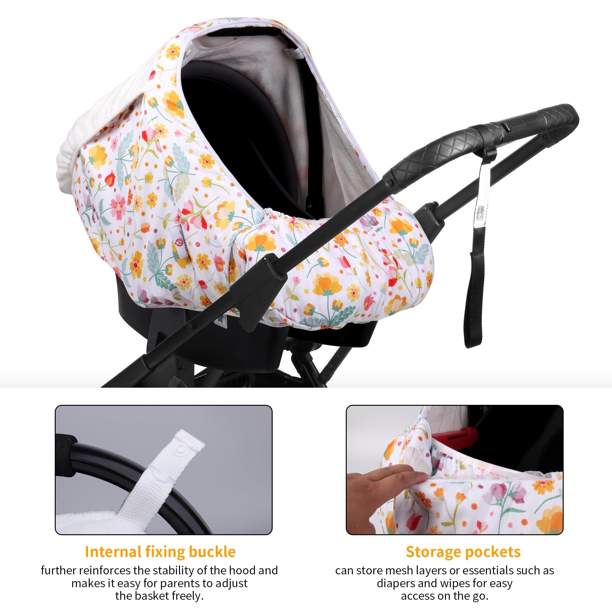 Metplus Metplus 2-in-1 Cozy Baby Car Seat Cover with Fleece Lining - Adjustable Breathable Mesh Window & Pocket, Kick-Proof - Universal Fit for Boys & Girls - Ideal for Cooler Seasons