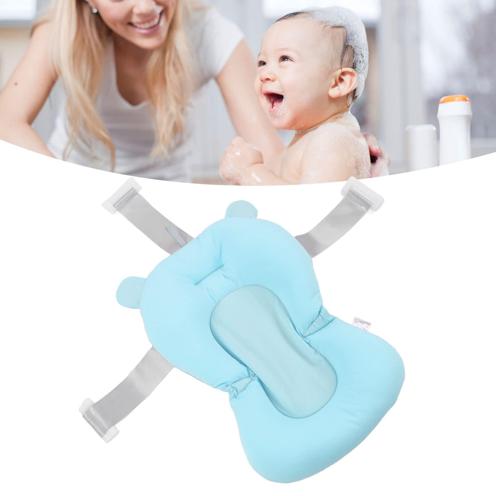 Pomya Baby Bath Seat, Baby Bath Tub Cushion for Bathtub Sink for Infant Newborn, Floating Foldable Adjustable Infant Bath Supporter, Easy to Clean (Blue Bear)