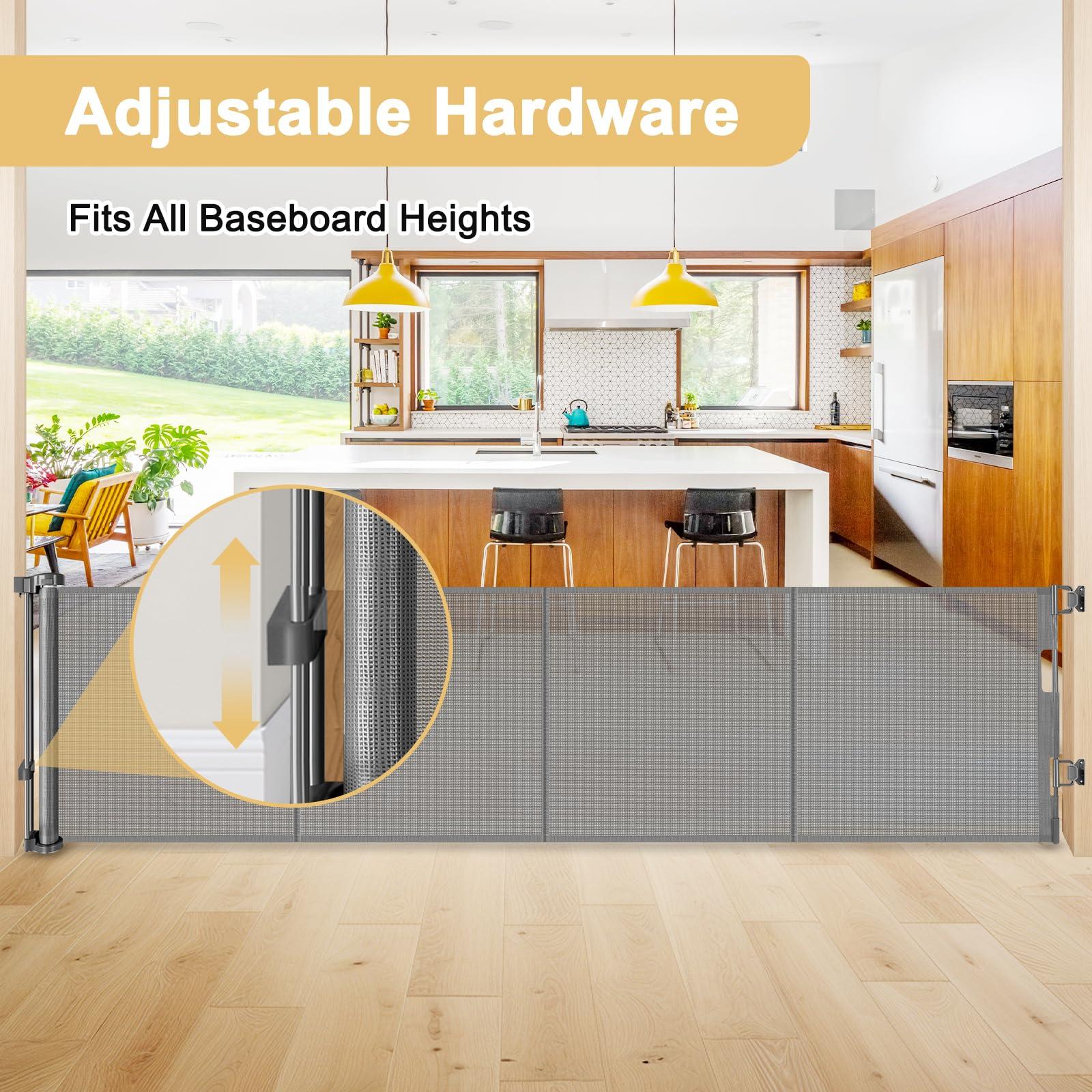 Stcockis 28 Inch Tall Retractable Baby Gates, 80" Wide Reinforced Retractable Dog Gate with Support Rods, Walk Through Pet Gate, Short Dog Gate Retractable Pet Gate, Mesh Baby Gate for Stairs, Doorways, Gray