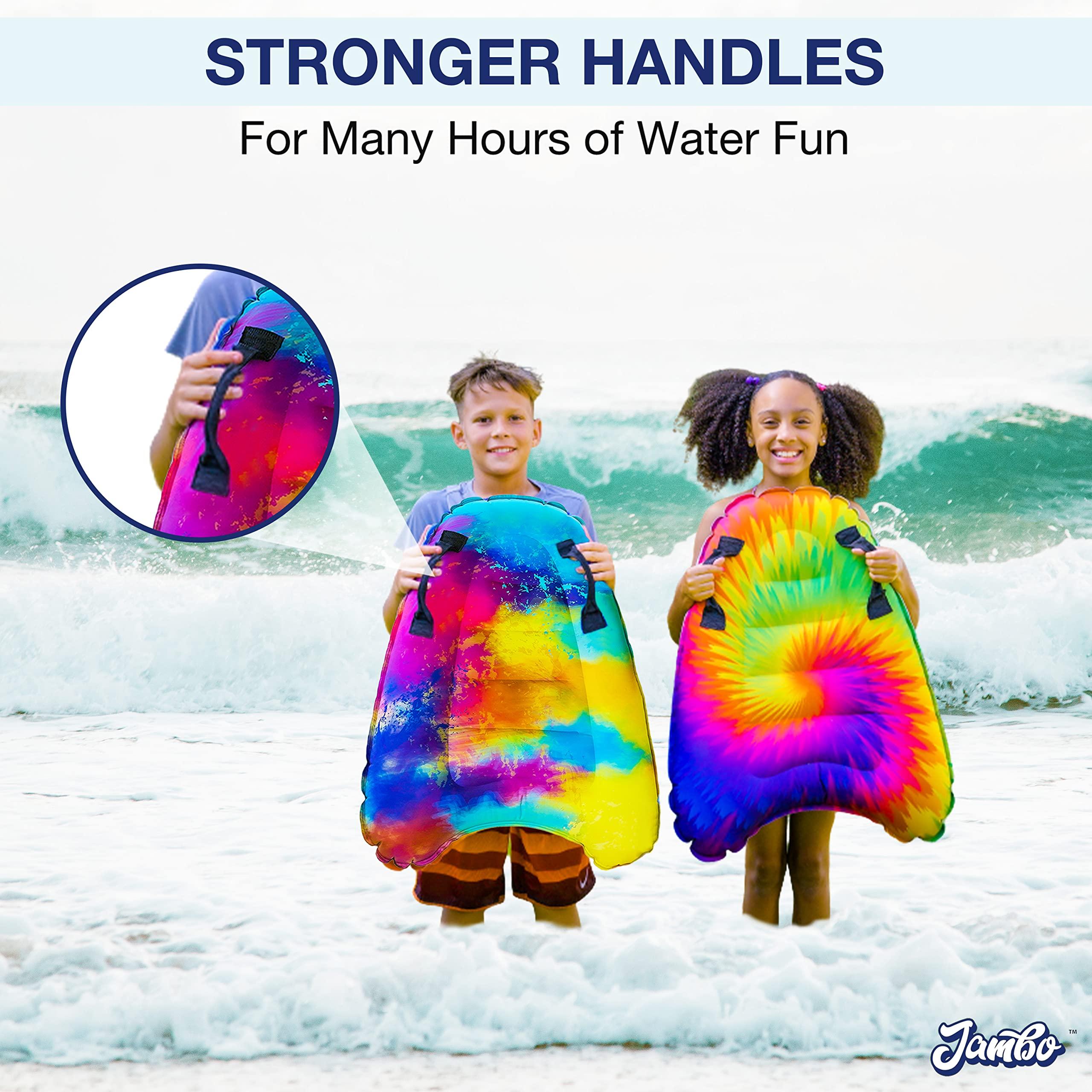 JAMBO JAMBO Inflatable Surf Body Board with Handles, Boogie Board for Beach, Surfing Swimming Floating Surfboard Boards, Pool Floats Pool Beach Toy for Kids (Water Color Bodyboard) - 1 Pack