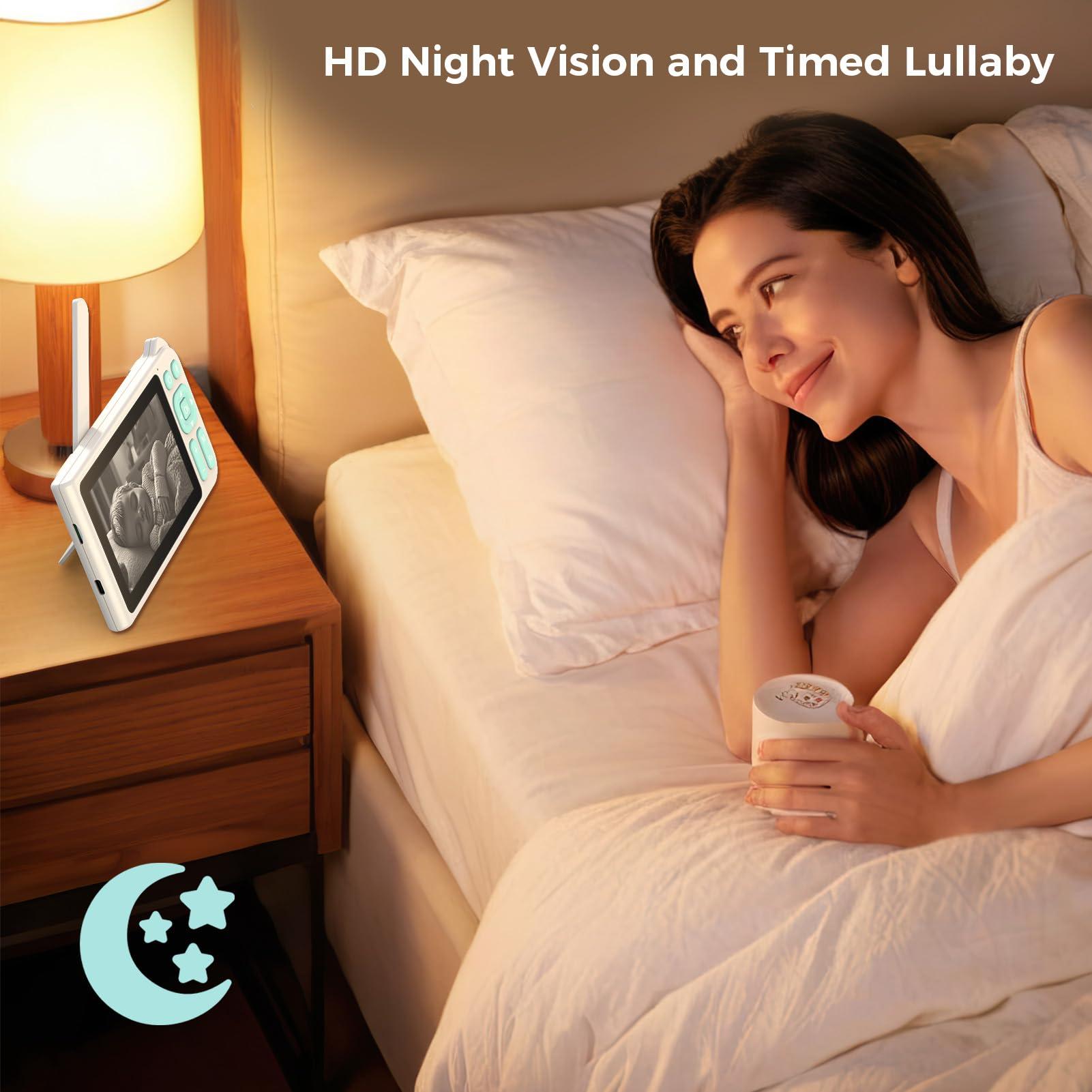 Cyanpink Video Baby Monitor, 2000ft Long Range, Enhanced Signal Stability, No WiFi, 5" HD Screen, 5000mAh, 1080p Camera, Super Clear Night Vision, Pan-Tilt-Zoom, 2-Way Audio, AI Cry & Motion Alarm