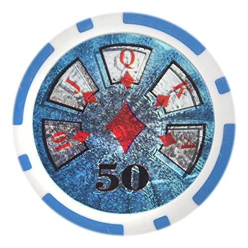 Brybelly Brybelly Hi-Roller Poker Chip Heavyweight 14-Gram Clay Composite – Pack of 50 ($50 Light Blue)