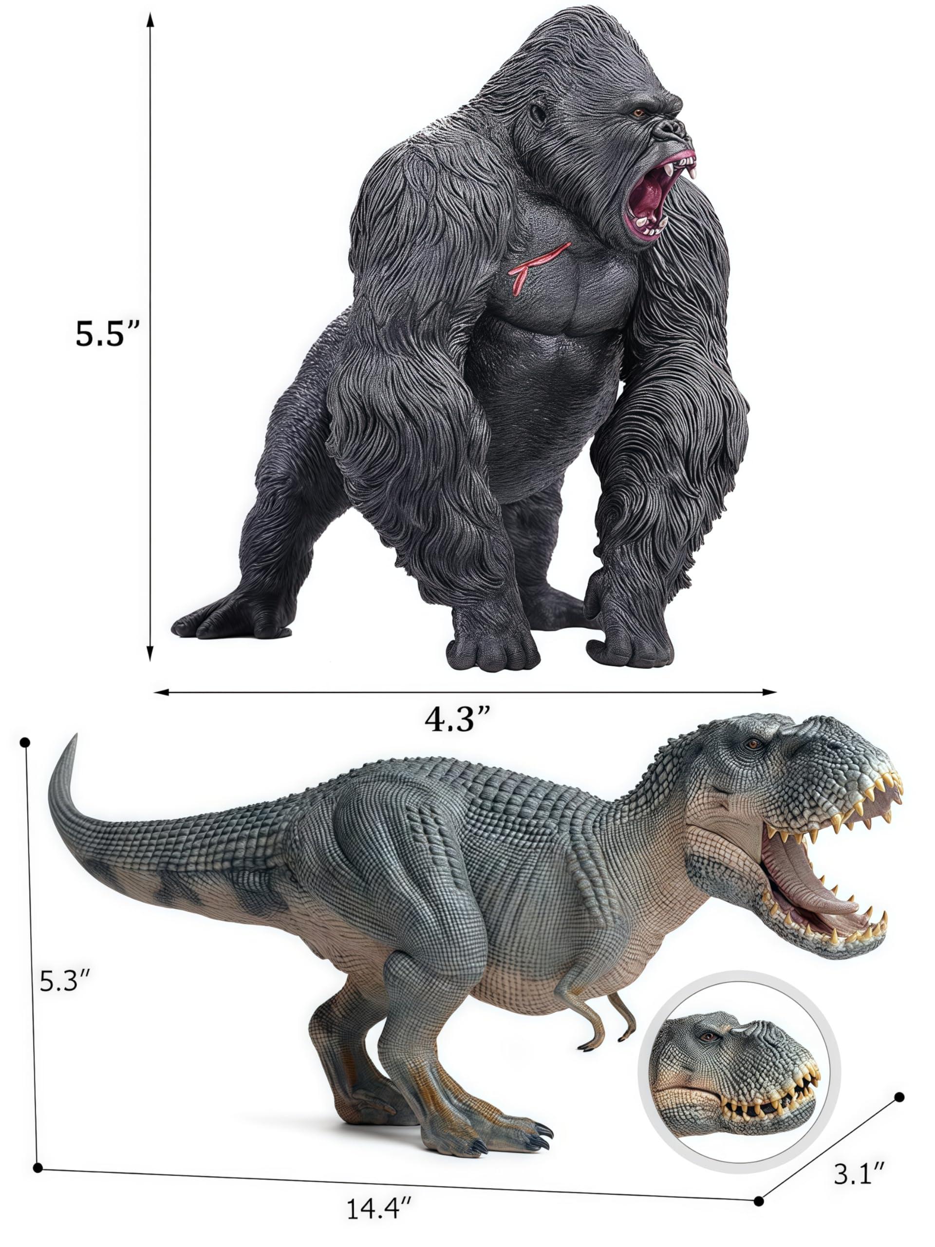 gemini&genius Gemini & Genius King Kong Toys Vastatosaurus Rex Dinosaur World Toys Stand Up with Movable Jaw Gorilla Action Figurine Gift for Kids