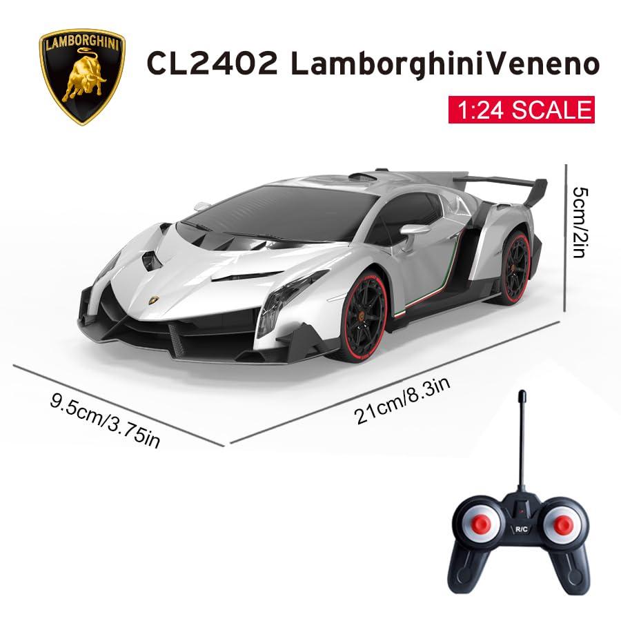 Vinie Vinie Remote Control Car for Boys, RC Cars Lamborghini, 1:24 Scale Officially Licensed Kids Toys, Lambo Veneno Drift Car with Cool Led Lights, 4 5 6 7 8 9 10 11 12 Year Old Boy Birthday Gift (Silver)