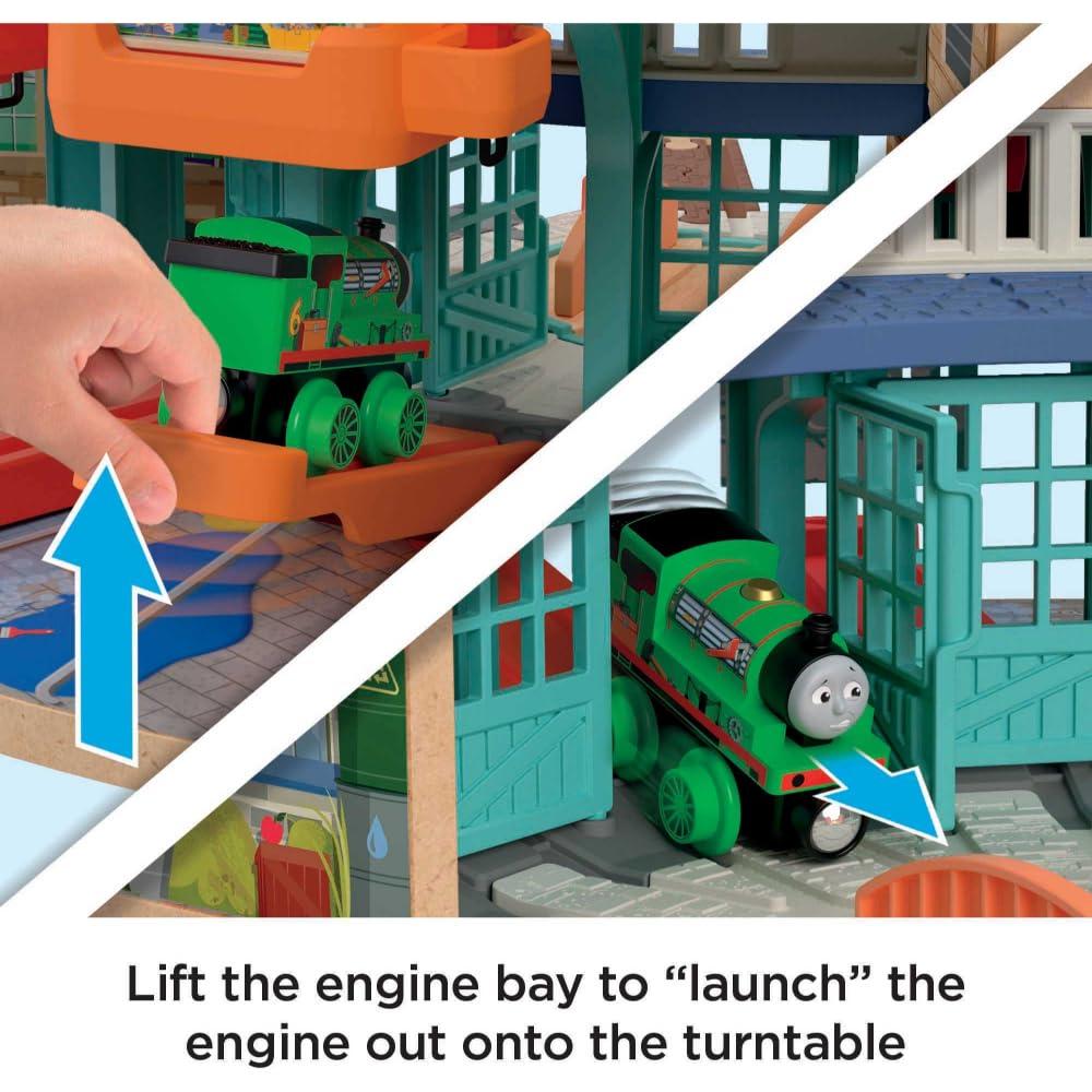 Thomas & Friends Thomas & Friends Wooden Railway Toy Train Track Tidmouth Sheds Starter Set with Percy Wood Engine for Preschool Kids Ages 3+ Years (Amazon Exclusive)